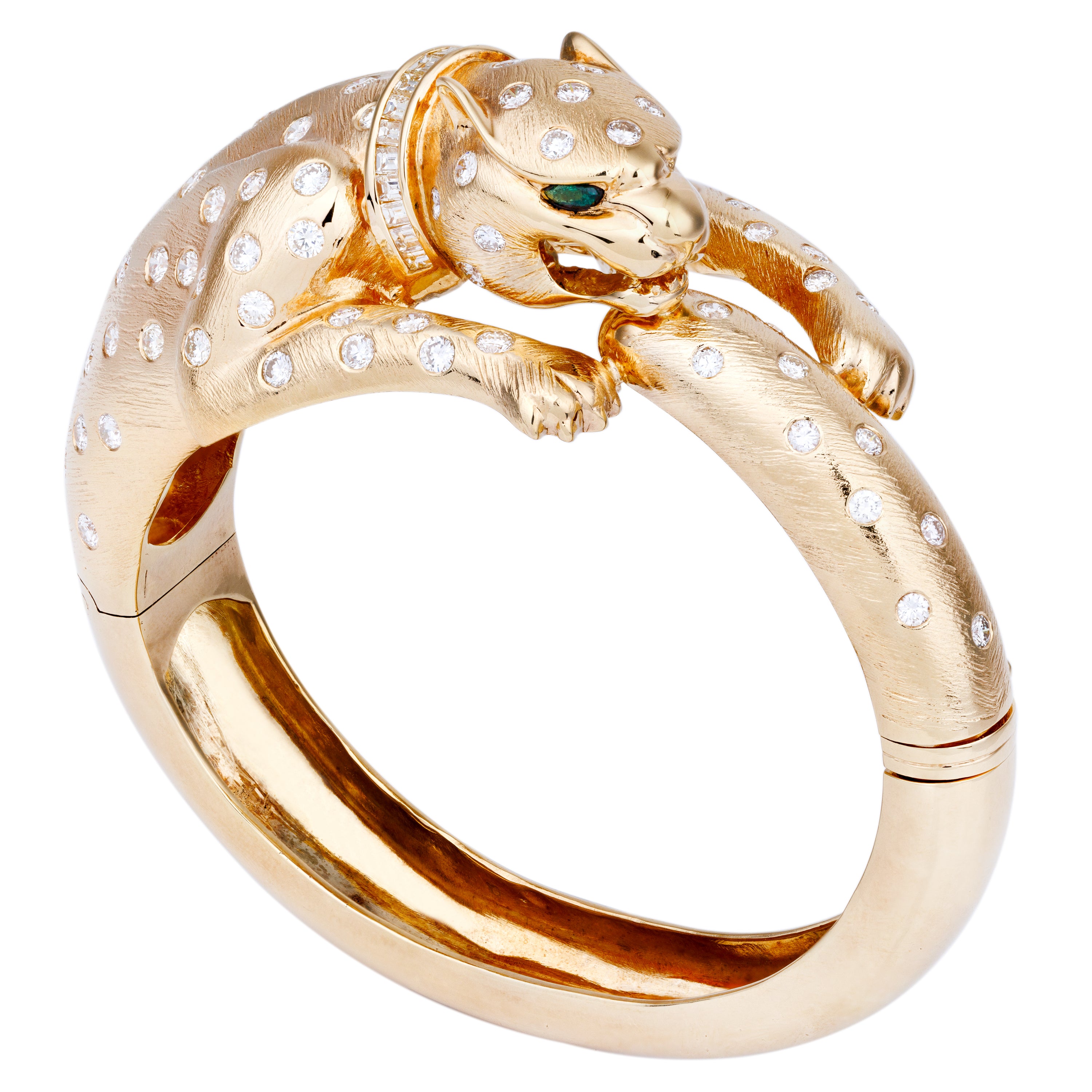 Panther Diamond & Emerald Bracelet Bangle | 18k Yellow Gold