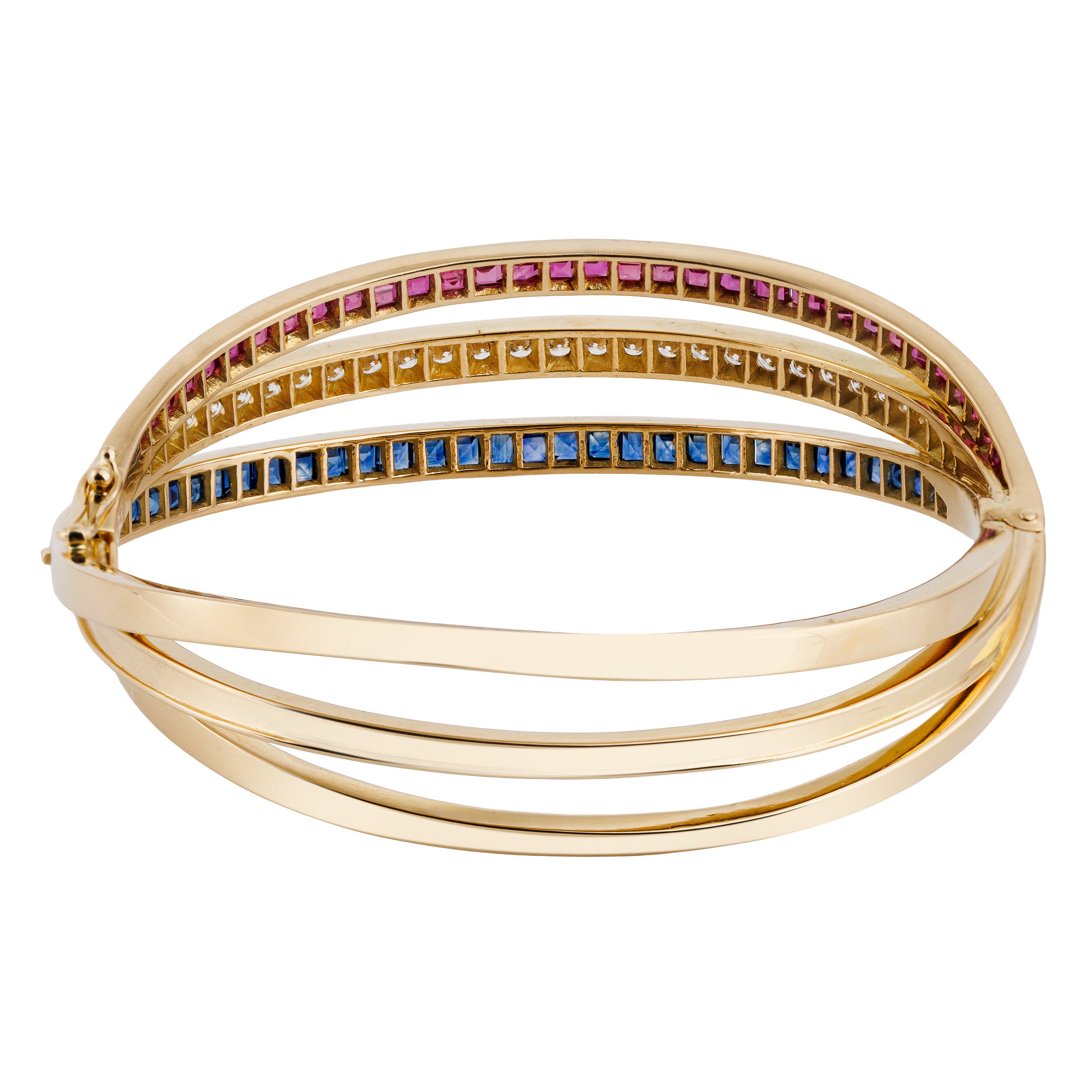 Ruby, Diamond & Sapphire Intertwined Bracelet | 18k Yellow Gold