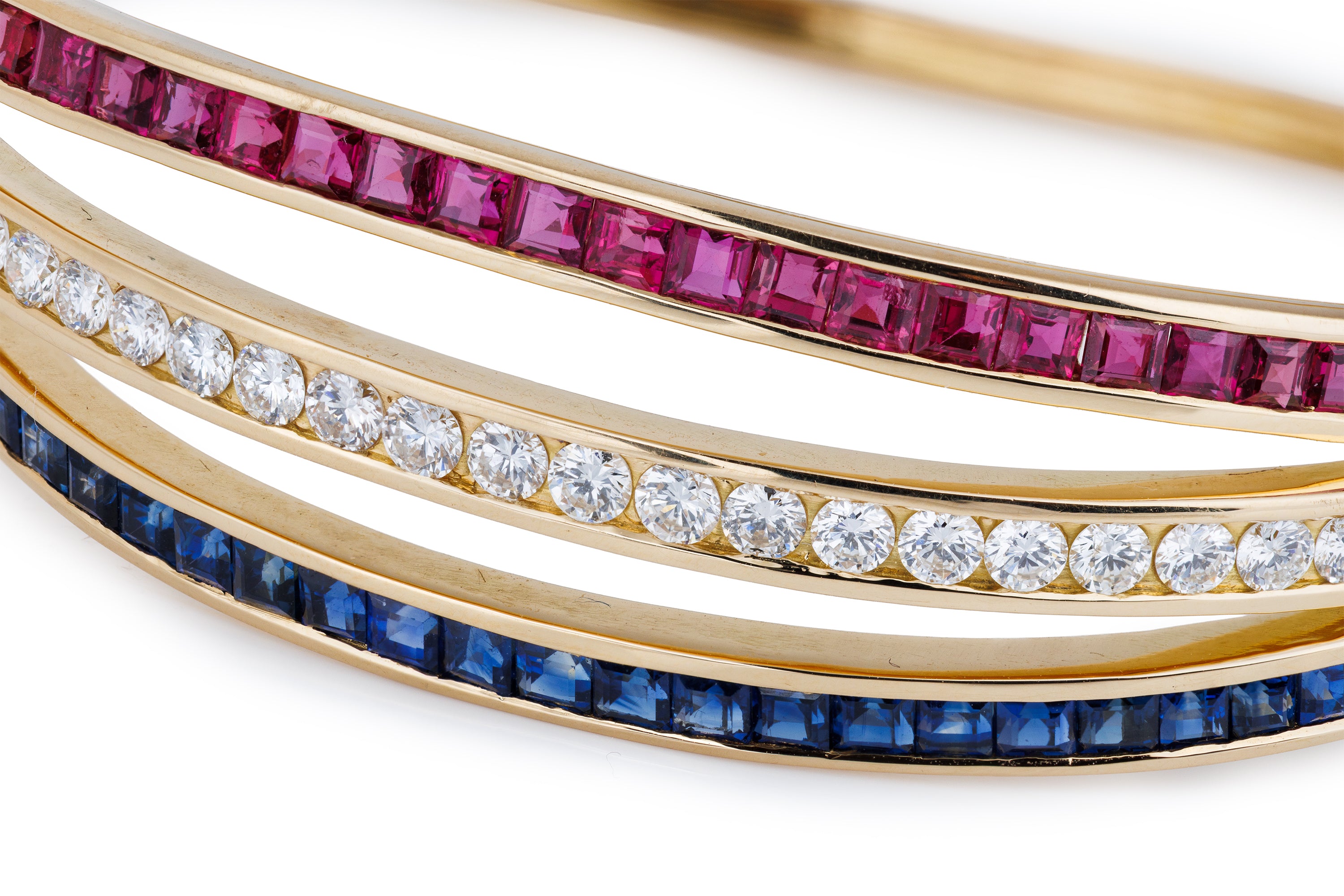 Ruby, Diamond & Sapphire Intertwined Bracelet | 18k Yellow Gold