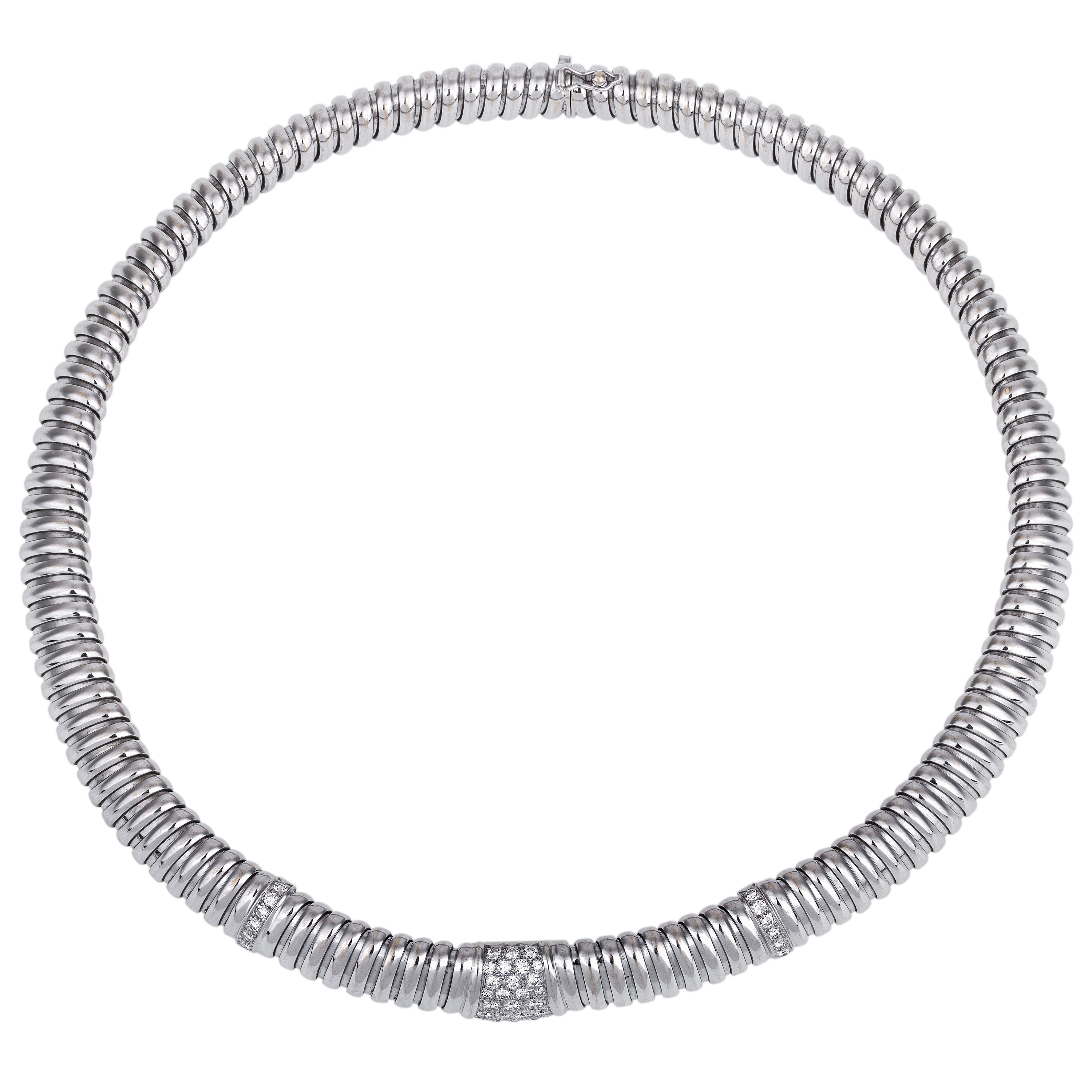 Cartier Tubogas Collar Necklace | Pavé Diamond | 18k White Gold | 1980's