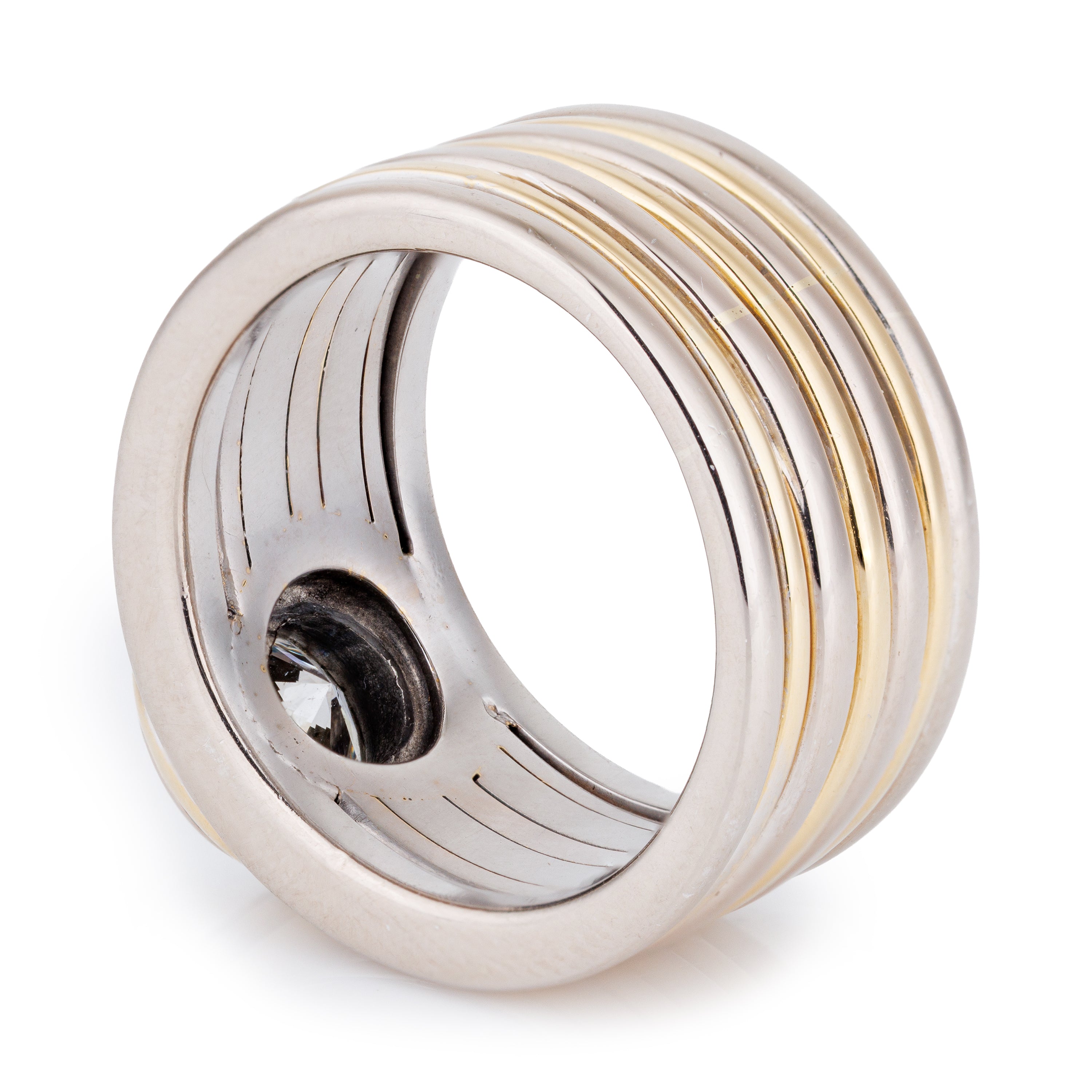 Dual Tone Ribbed Diamond Ring | 18k Yellow & White Gold
