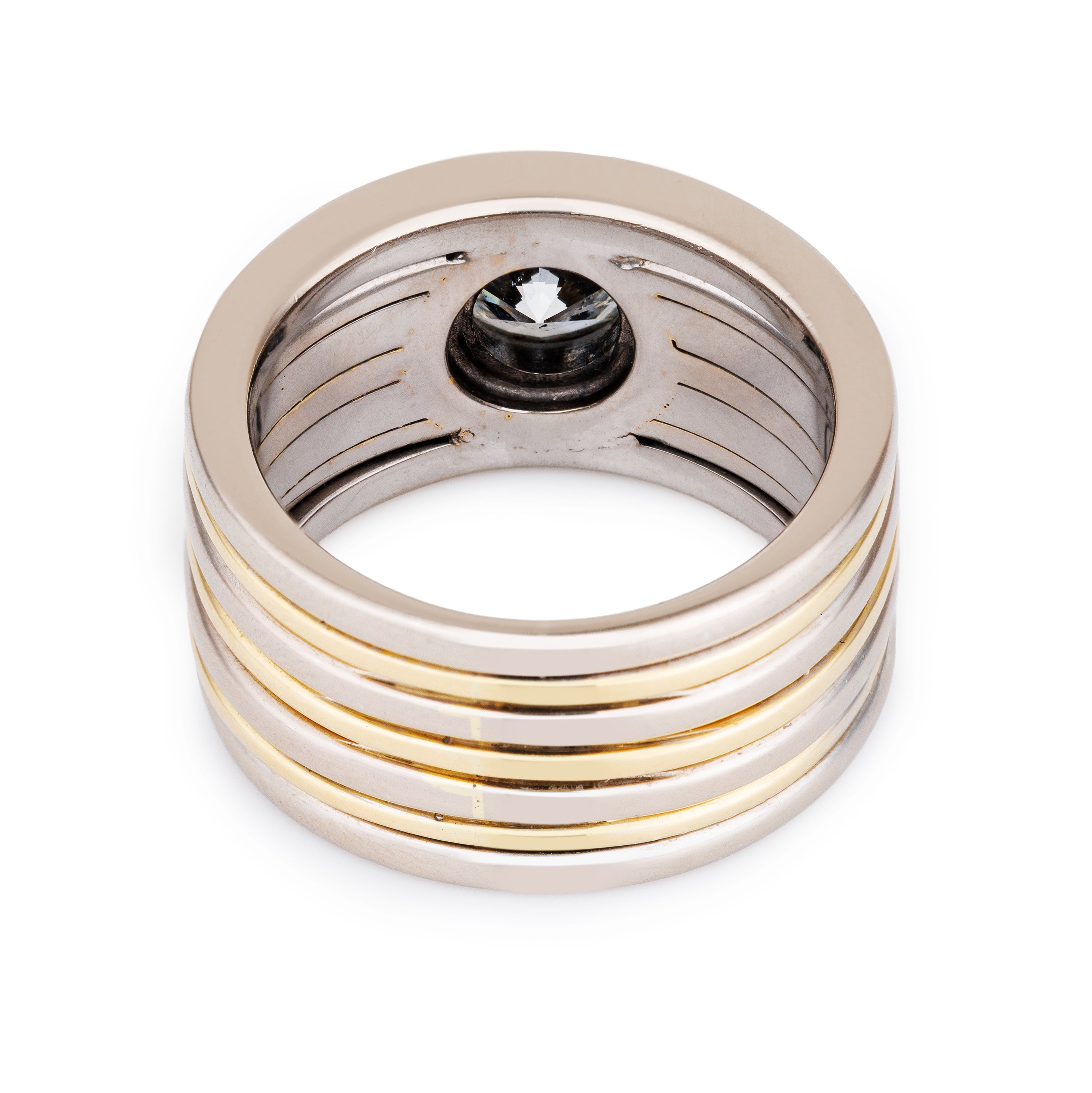 Dual Tone Ribbed Diamond Ring | 18k Yellow & White Gold