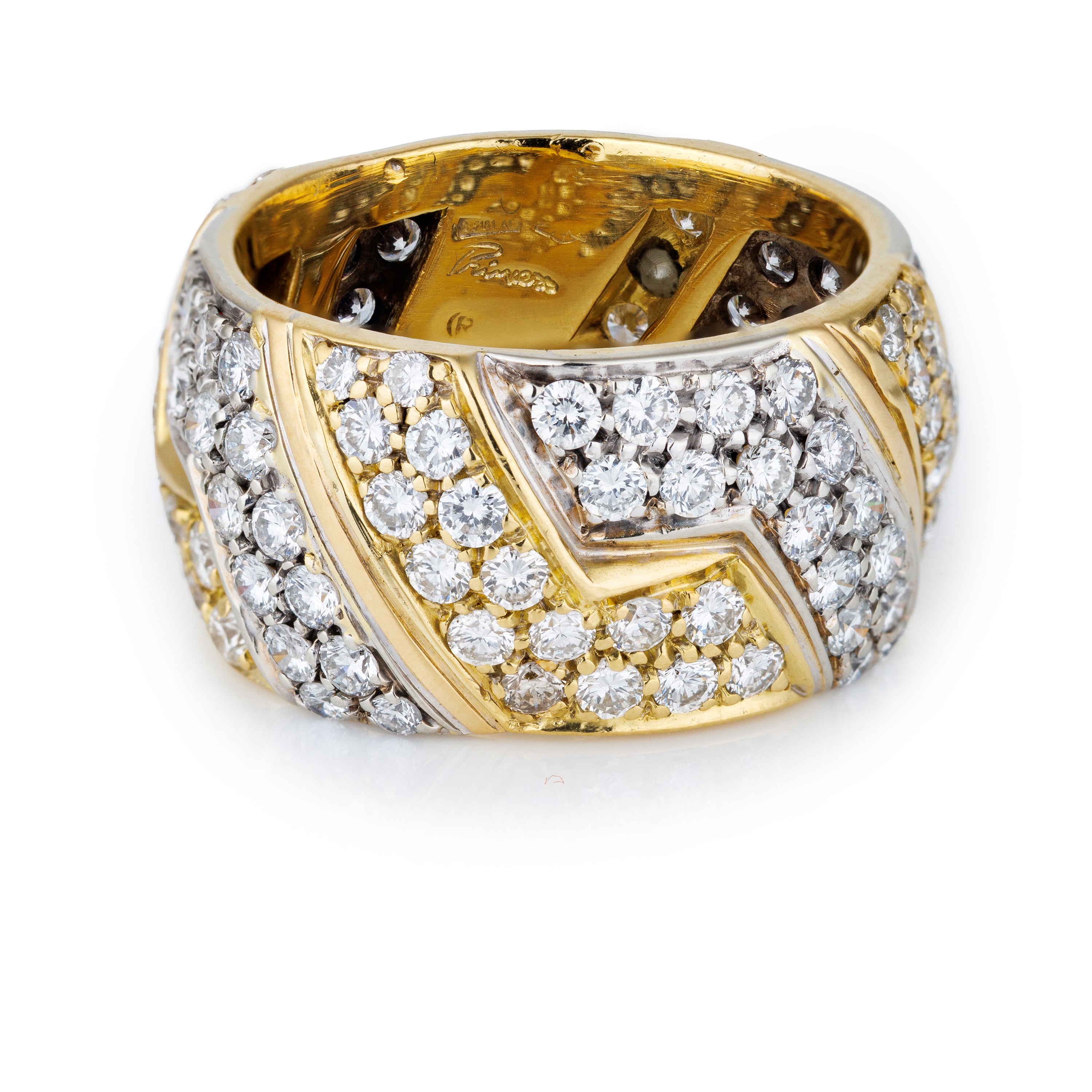 Diamond Zig-Zag Patterned Ring | 18k White & Yellow Gold