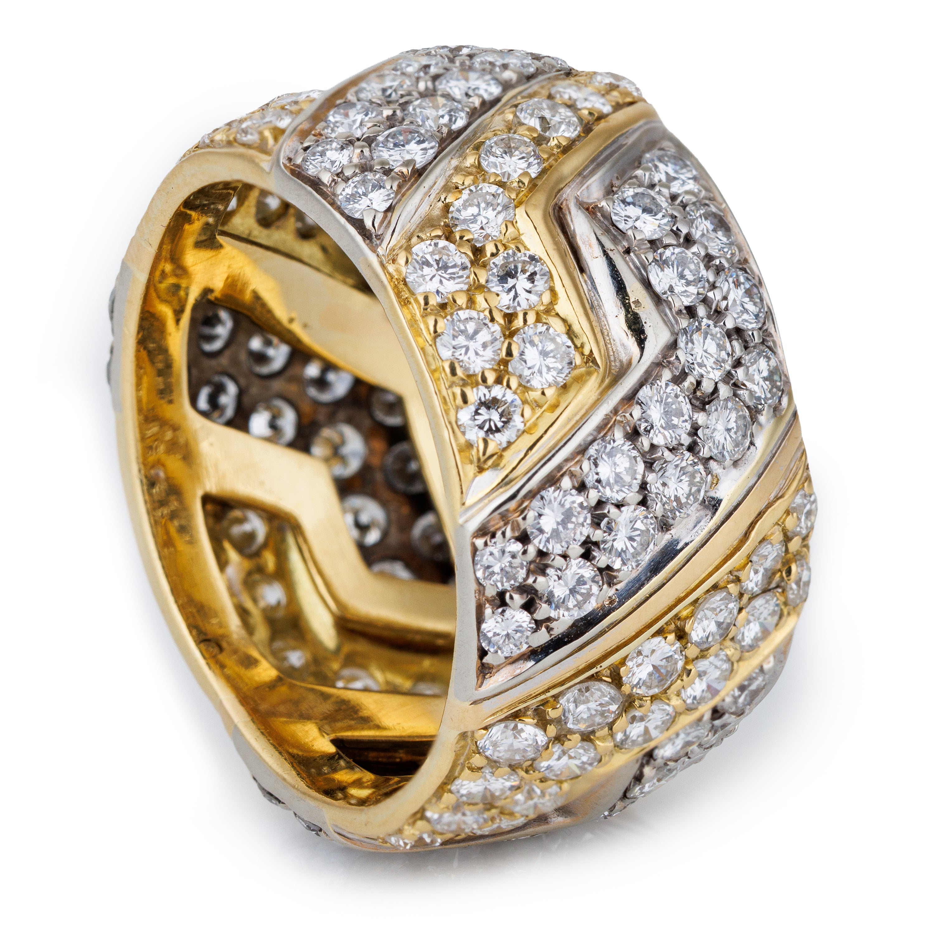 Diamond Zig-Zag Patterned Ring | 18k White & Yellow Gold