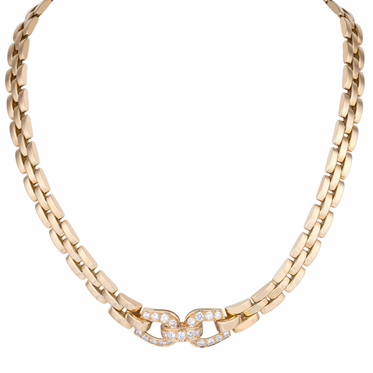 Vintage 1990's Cartier Maillon Panthère Étrier Diamond Necklace in 18k Yellow Gold