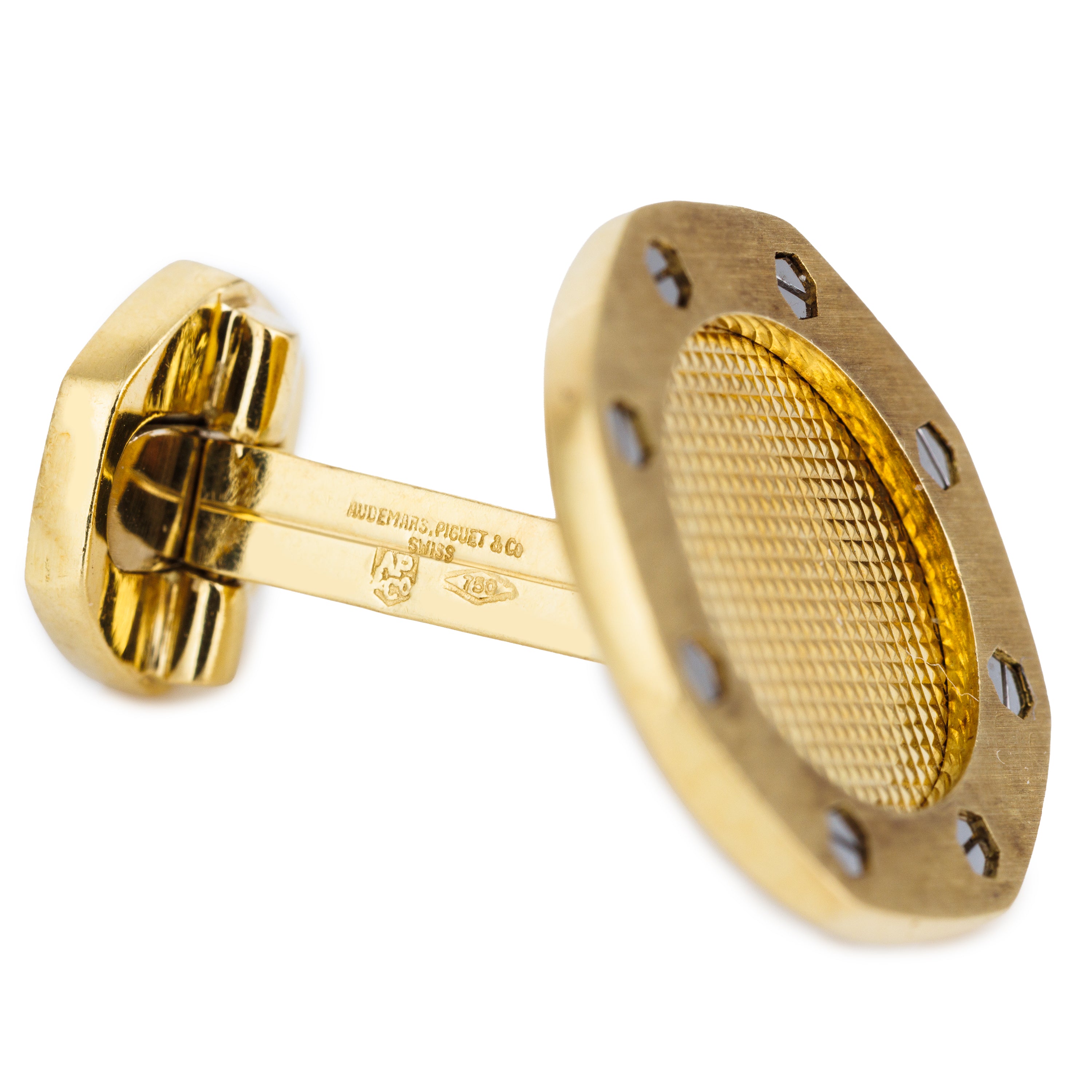 Audemars Piguet Royal Oak Cufflinks | Tapisserie Motif | 18k Yellow Gold | 1990's