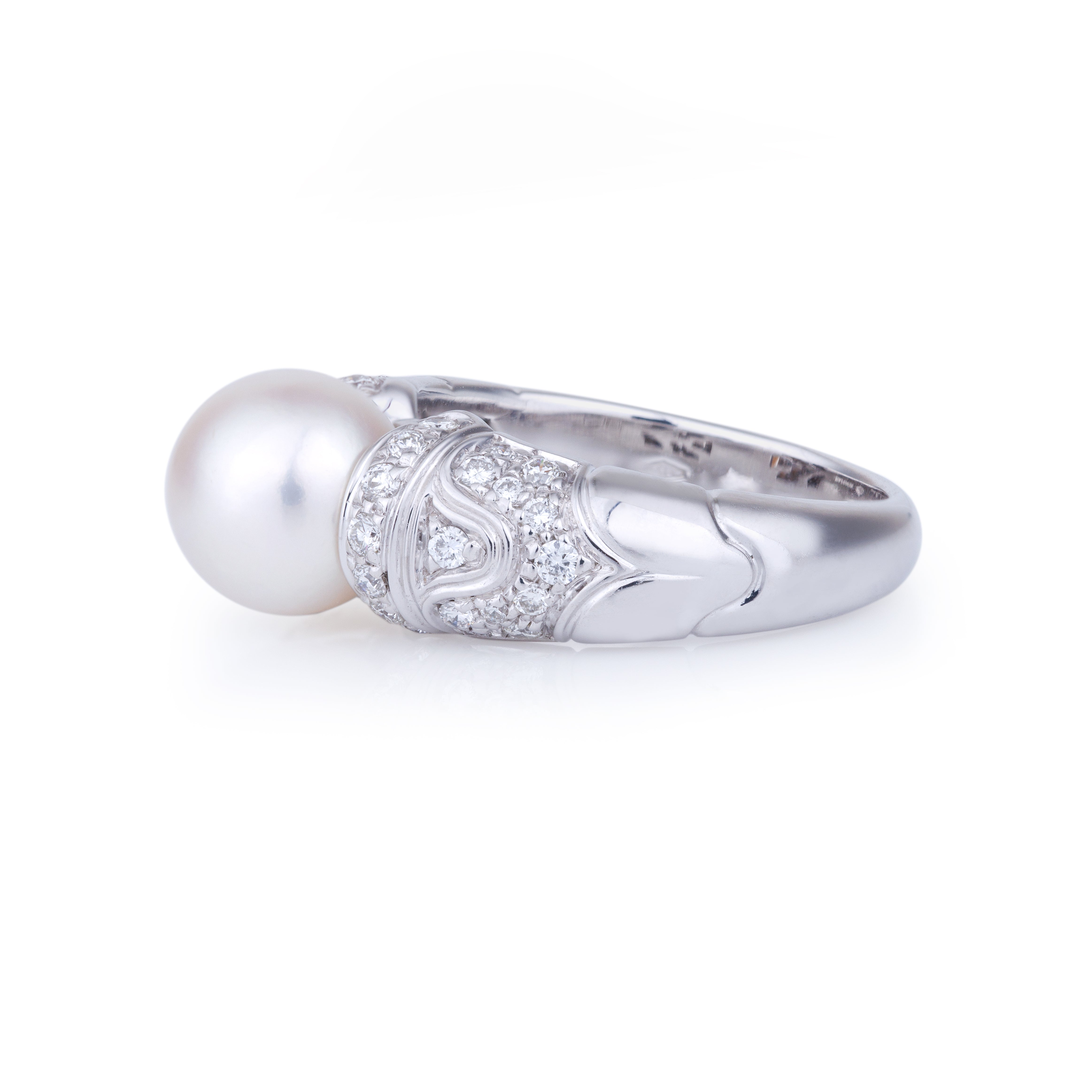 Bvlgari Passo Doppio Pearl & Diamond Ring | 18k White Gold | 1980's