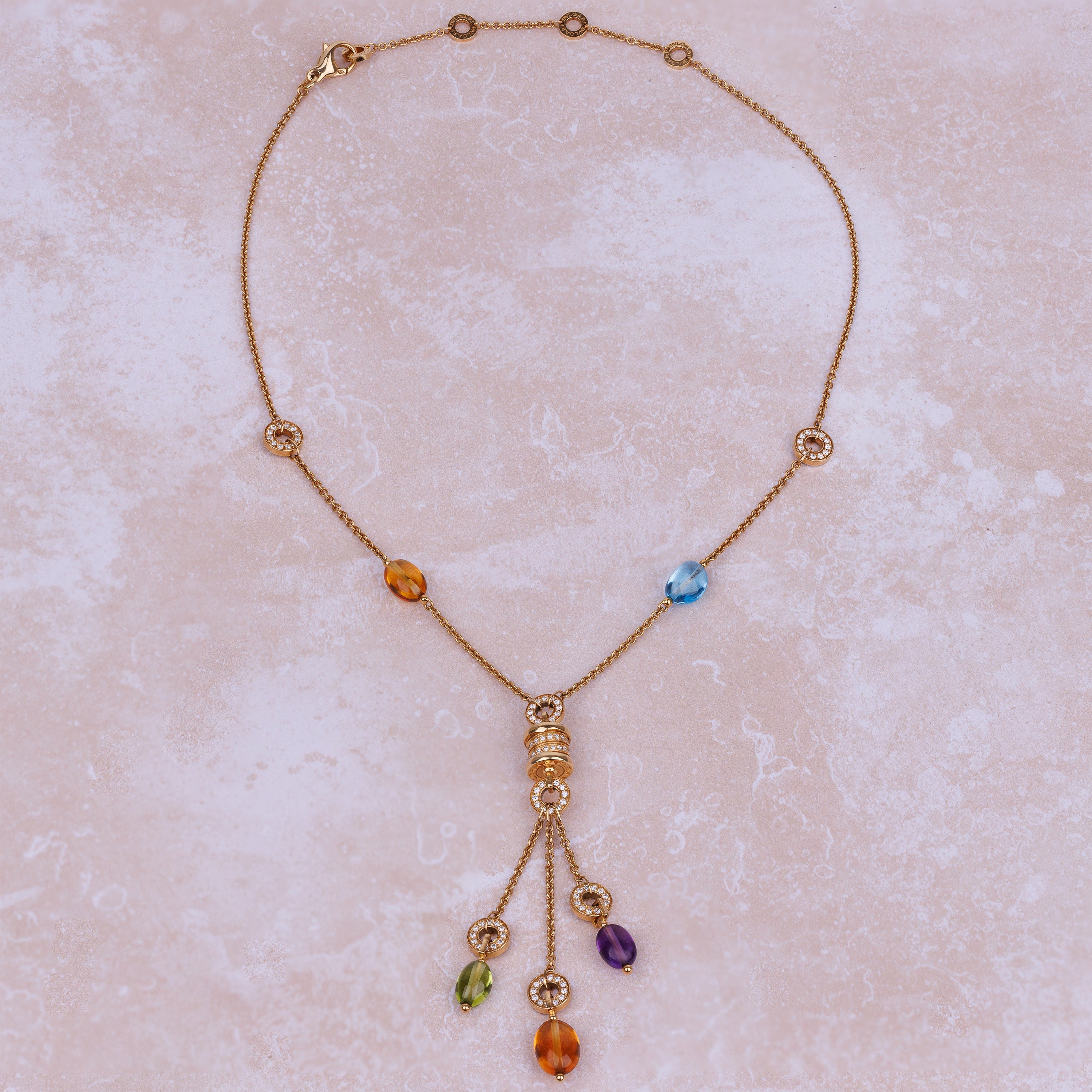 Bvlgari B.zero1 Multi-Gem & Diamond Suite | Lavalier Necklace & Earrings | 18k Yellow Gold