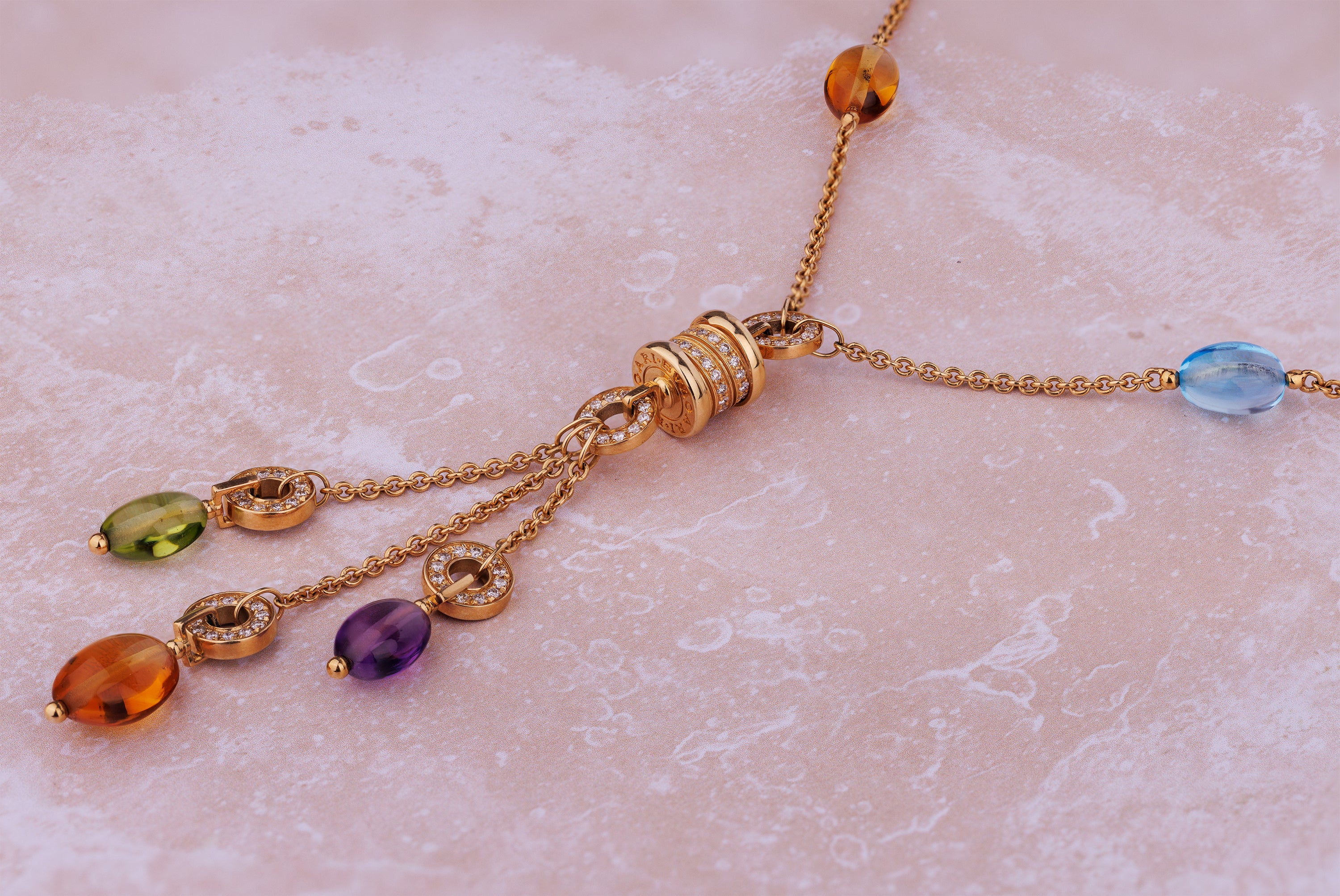 Bvlgari B.zero1 Multi-Gem & Diamond Suite | Lavalier Necklace & Earrings | 18k Yellow Gold