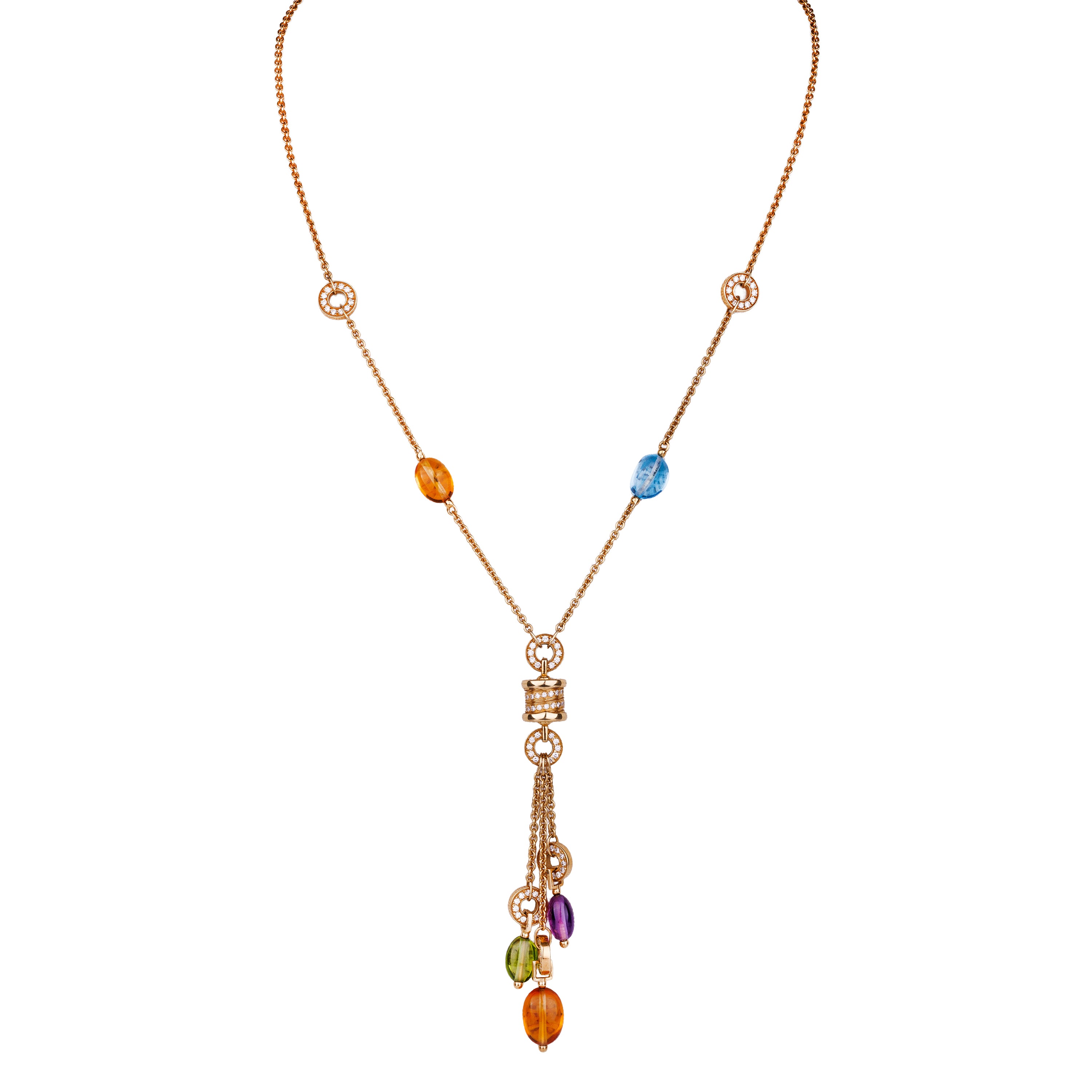Bvlgari B.zero1 Multi-Gem & Diamond Suite | Lavalier Necklace & Earrings | 18k Yellow Gold