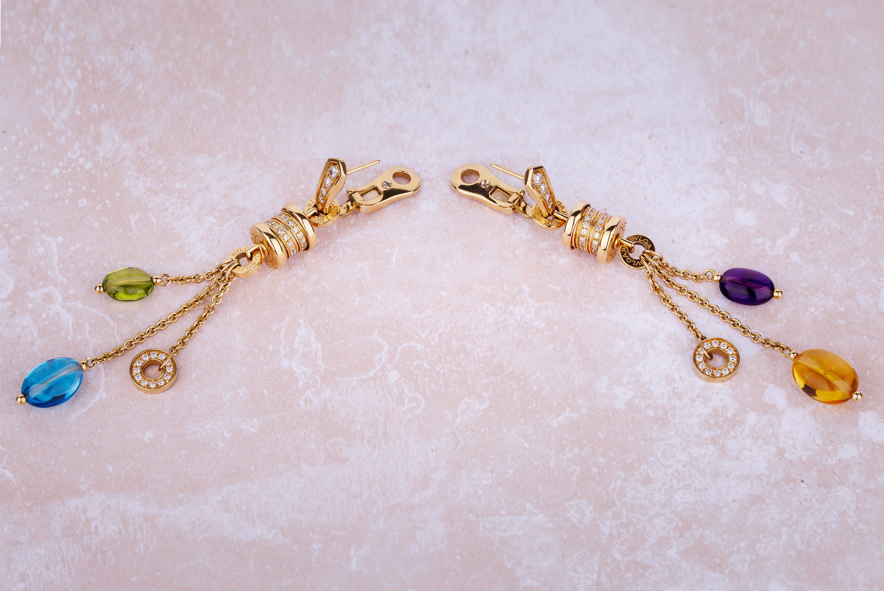 Bvlgari B.zero1 Multi-Gem & Diamond Suite | Lavalier Necklace & Earrings | 18k Yellow Gold