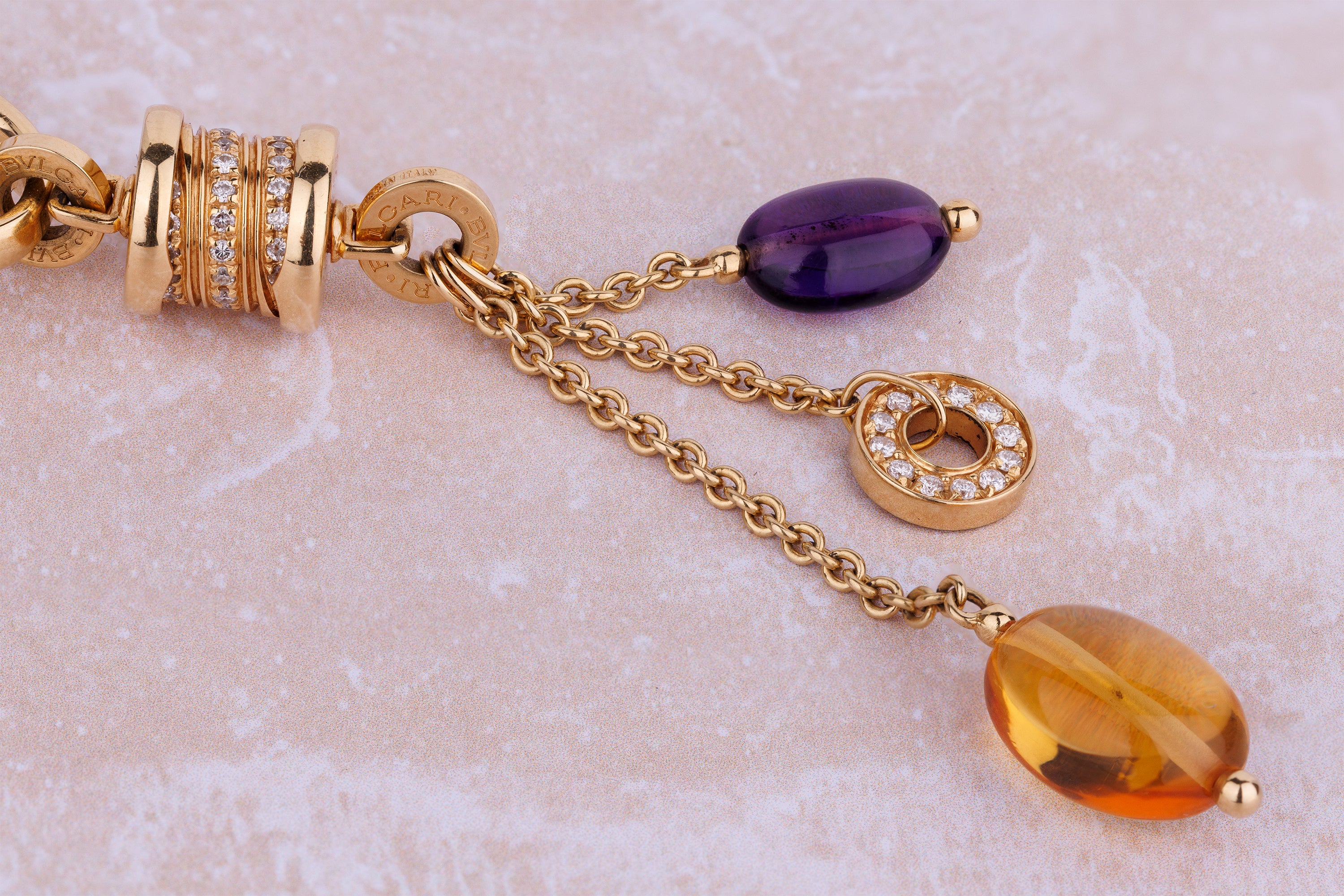 Bvlgari B.zero1 Multi-Gem & Diamond Suite | Lavalier Necklace & Earrings | 18k Yellow Gold