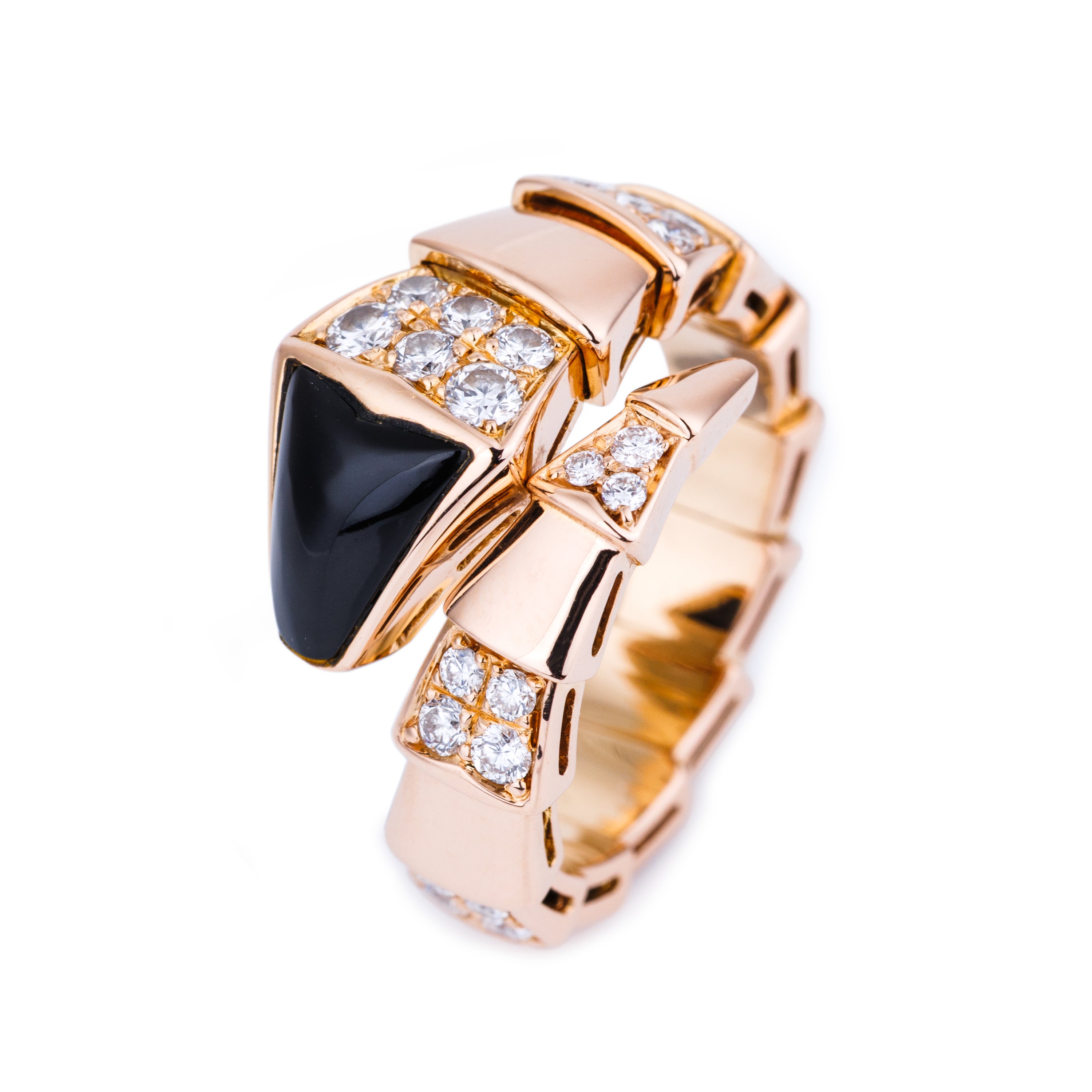 Bvlgari Serpenti Viper Onyx & Diamond Ring | 18k Rose Gold