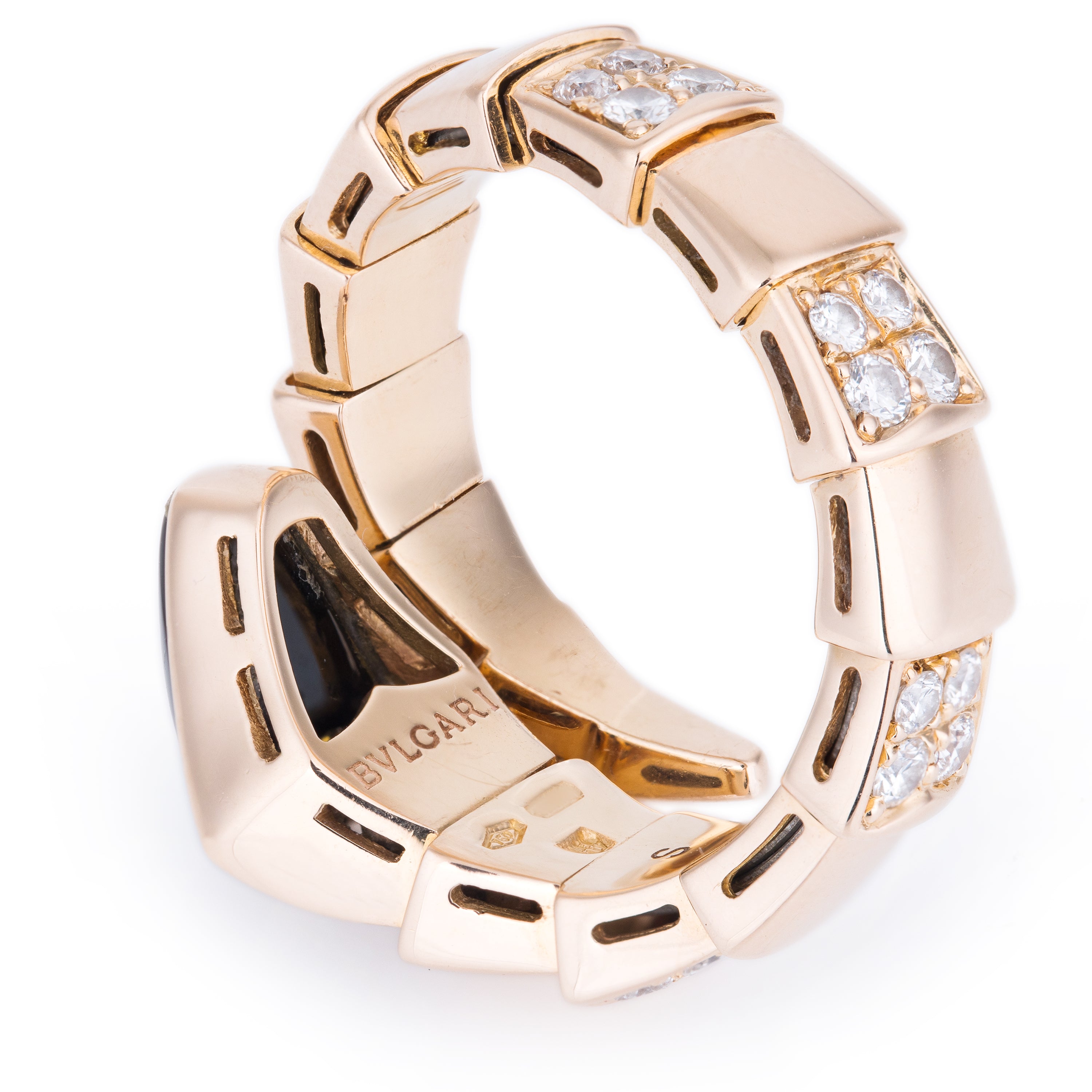 Bvlgari Serpenti Viper Onyx & Diamond Ring | 18k Rose Gold