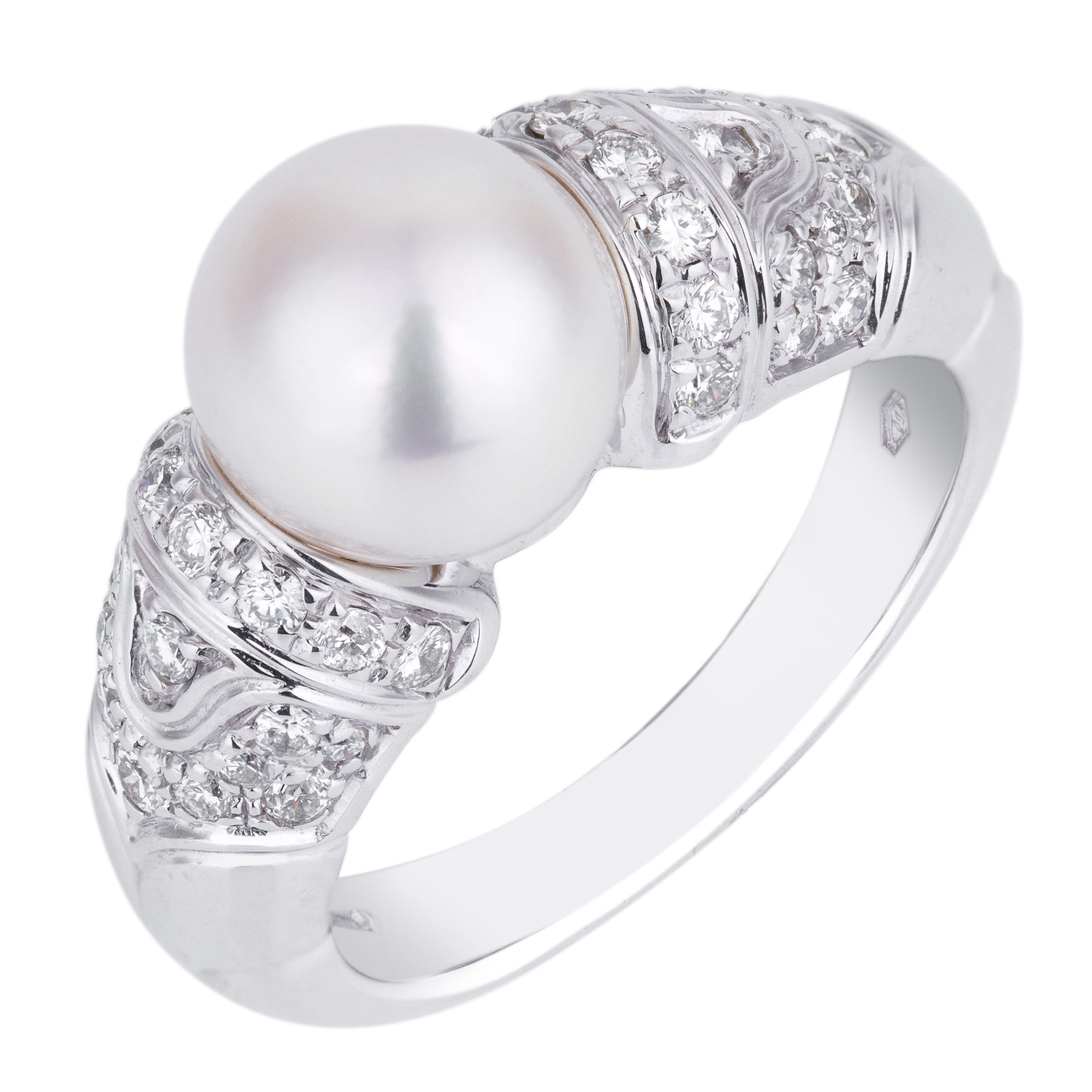 Bvlgari Passo Doppio Pearl & Diamond Ring | 18k White Gold | 1980's