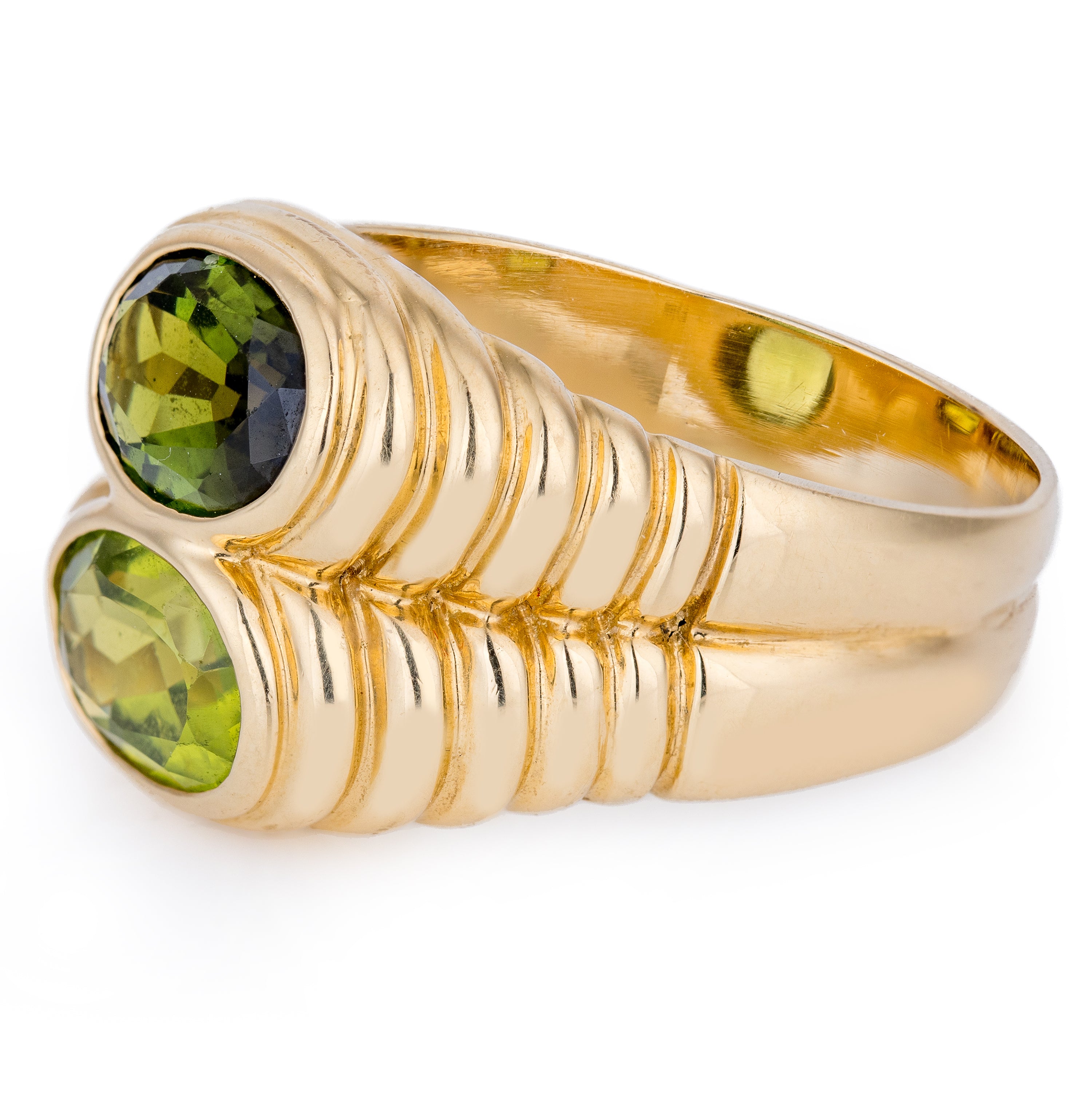 Bvlgari Doppio Baccellato Ring | Peridot & Green Tourmaline | 18k Yellow Gold | 1980's