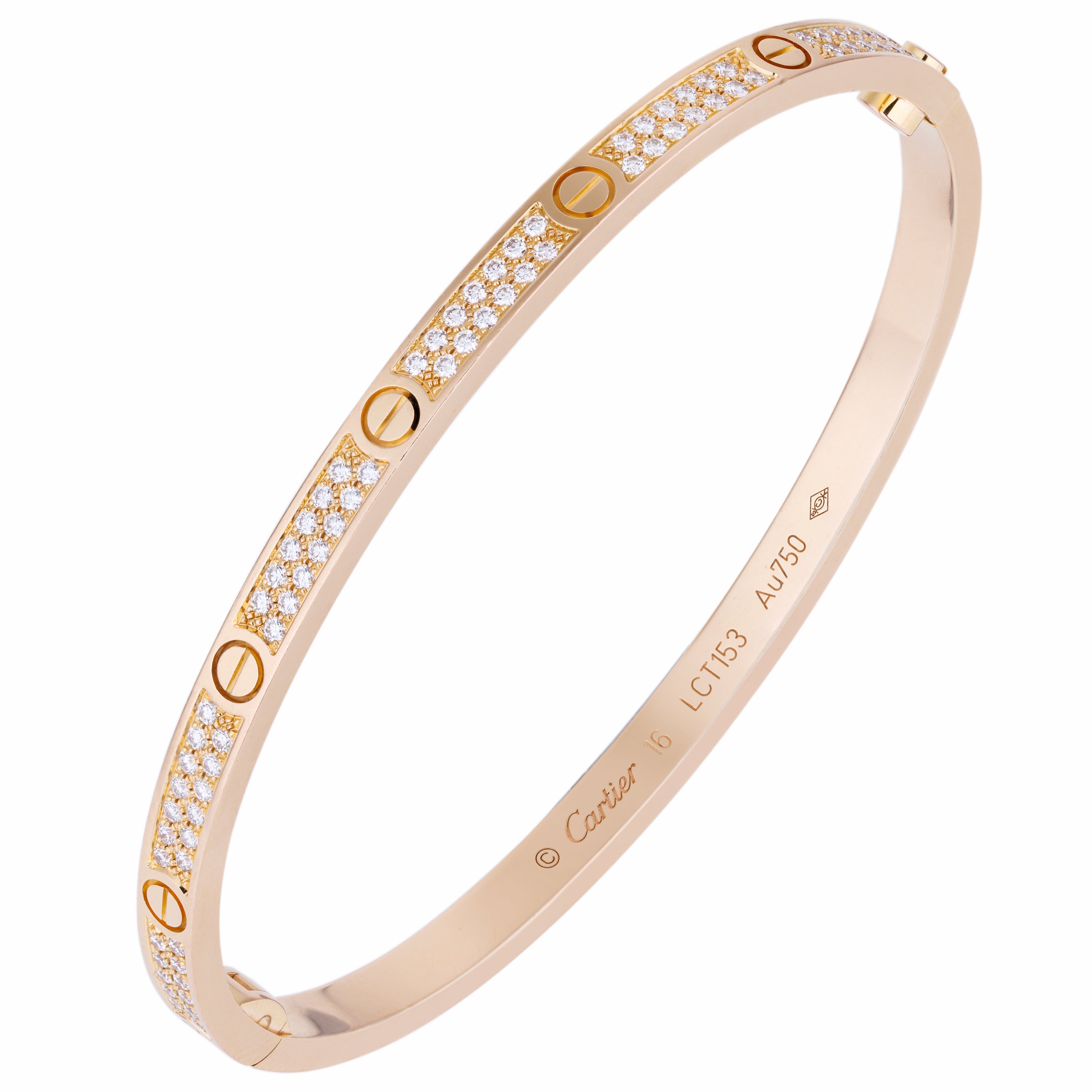 Cartier Pavé Diamond Love Bangle Bracelet | 18k Rose Gold | Small Model | Size 16