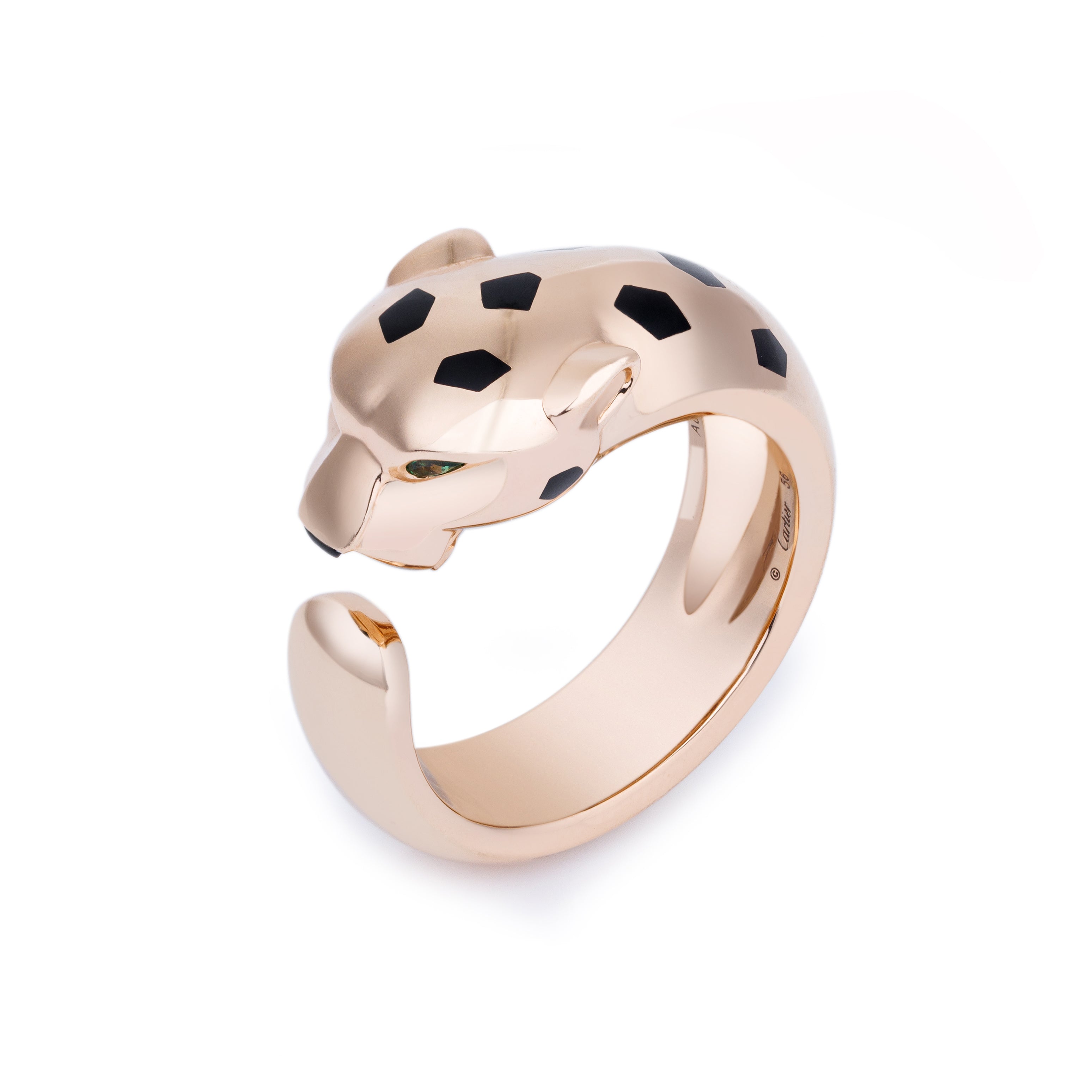 Cartier Panthère De Cartier Ring | Medium Model | Tsavorite Garnets & Onyx | 18k Rose Gold | Size 56 | Box & Papers | 2024