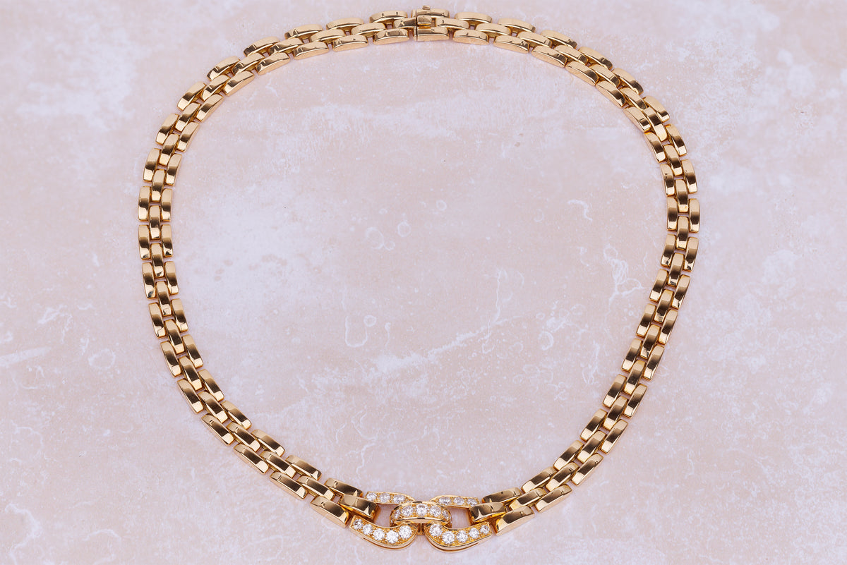 Vintage 1990's Cartier Maillon Panthère Étrier Diamond Necklace in 18k Yellow Gold