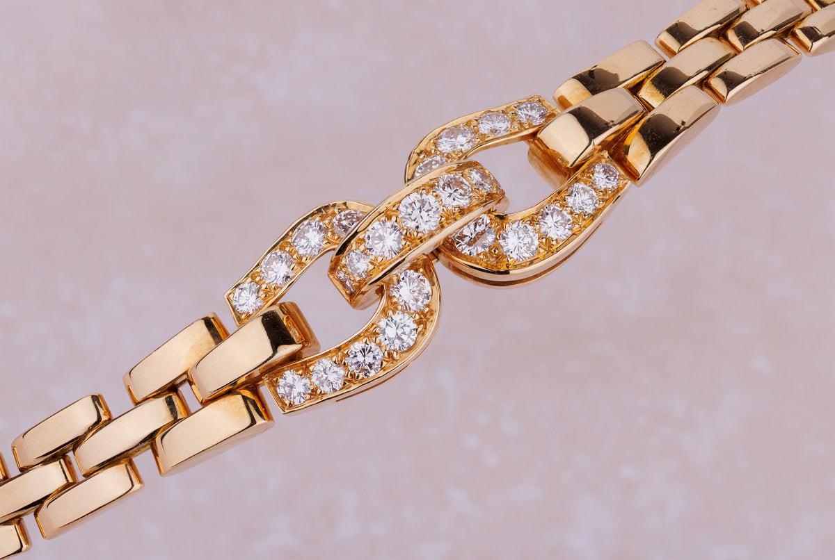 Vintage 1990's Cartier Maillon Panthère Étrier Diamond Necklace in 18k Yellow Gold