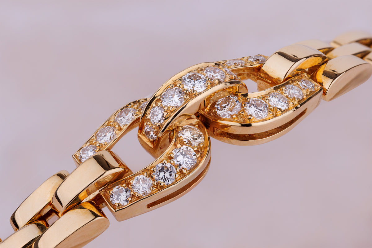 Vintage 1990's Cartier Maillon Panthère Étrier Diamond Necklace in 18k Yellow Gold