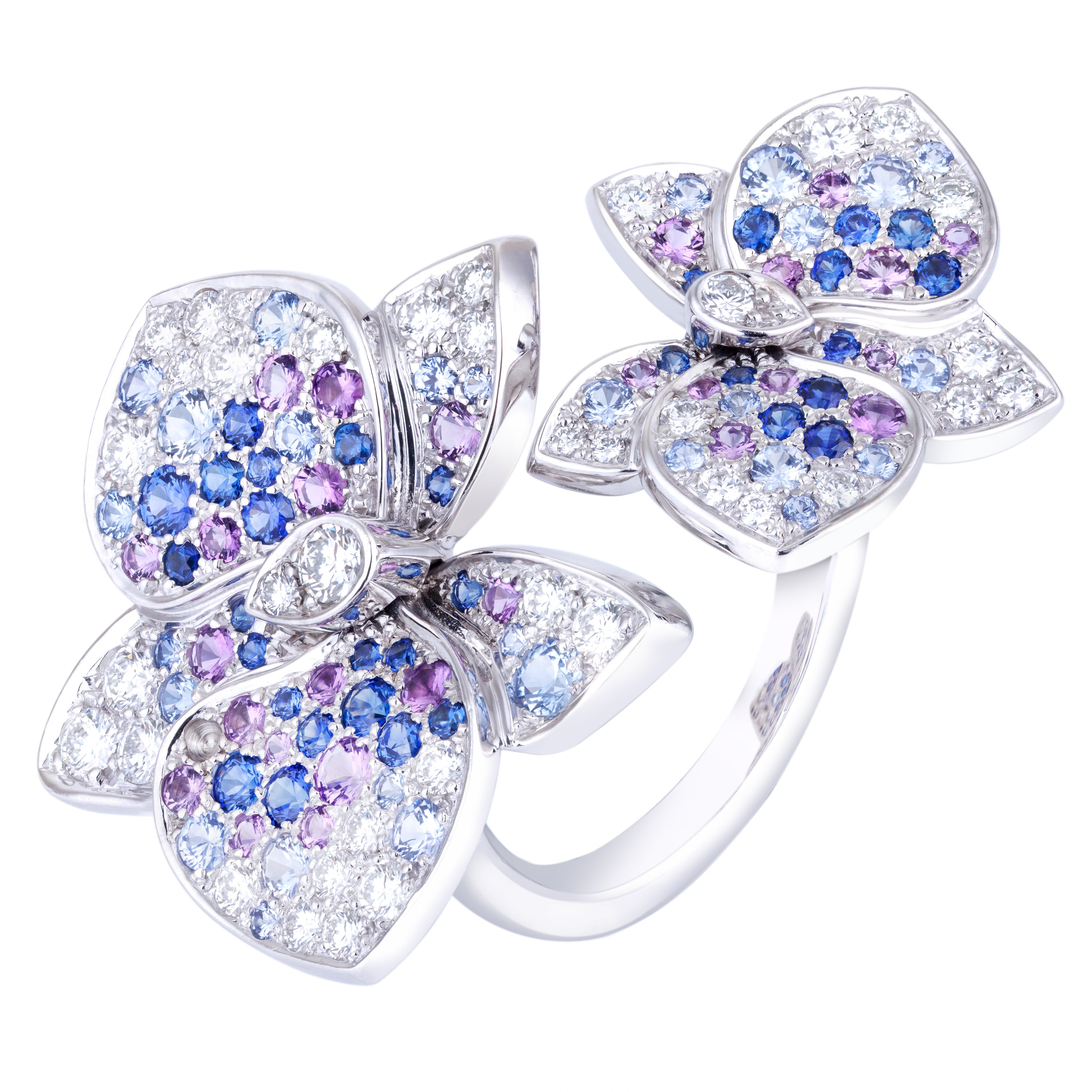 Cartier | Caresse d'Orchidées Diamond, Sapphire & Amethyst Ring | 18k White Gold | Size 53