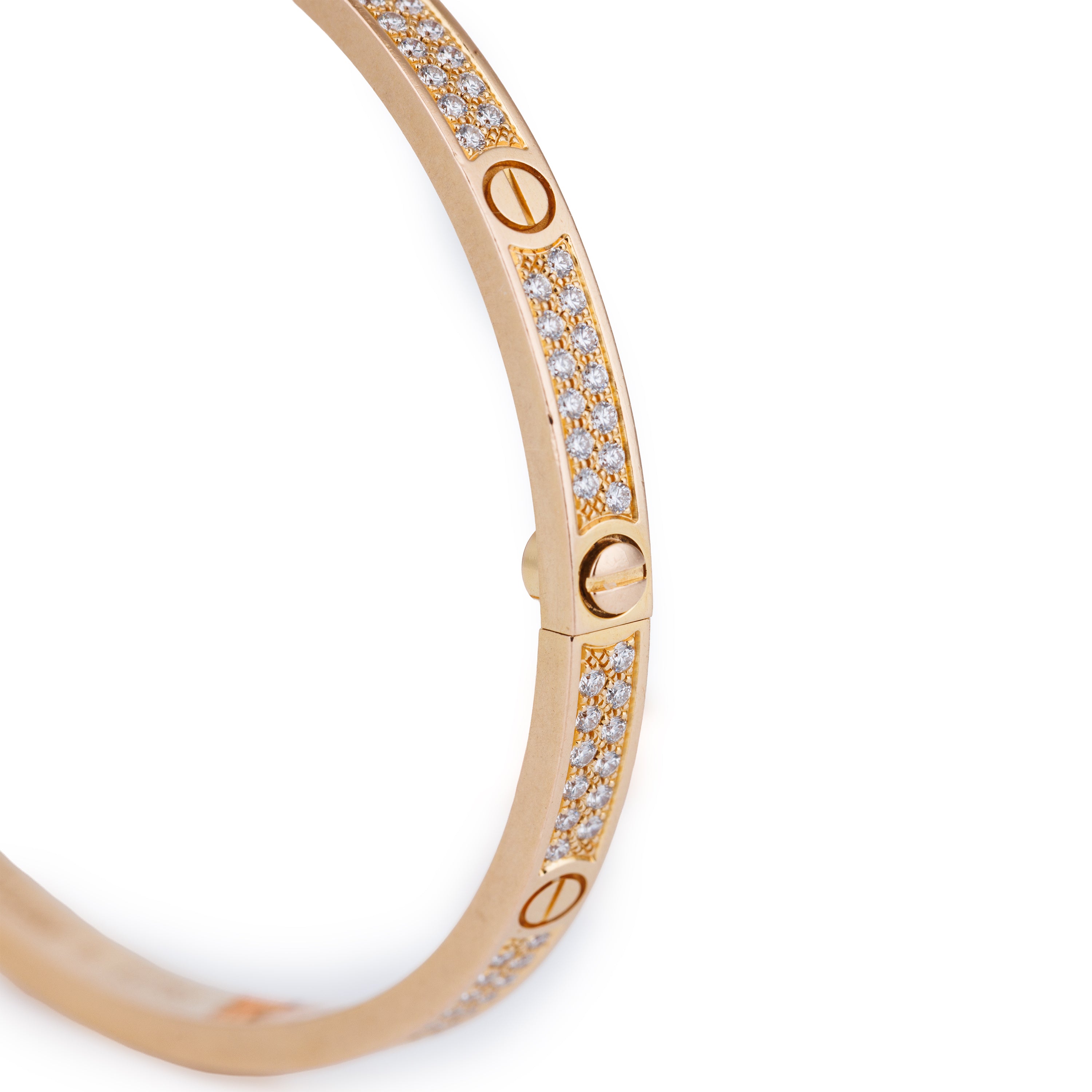 Cartier Pavé Diamond Love Bangle Bracelet | 18k Rose Gold | Small Model | Size 16