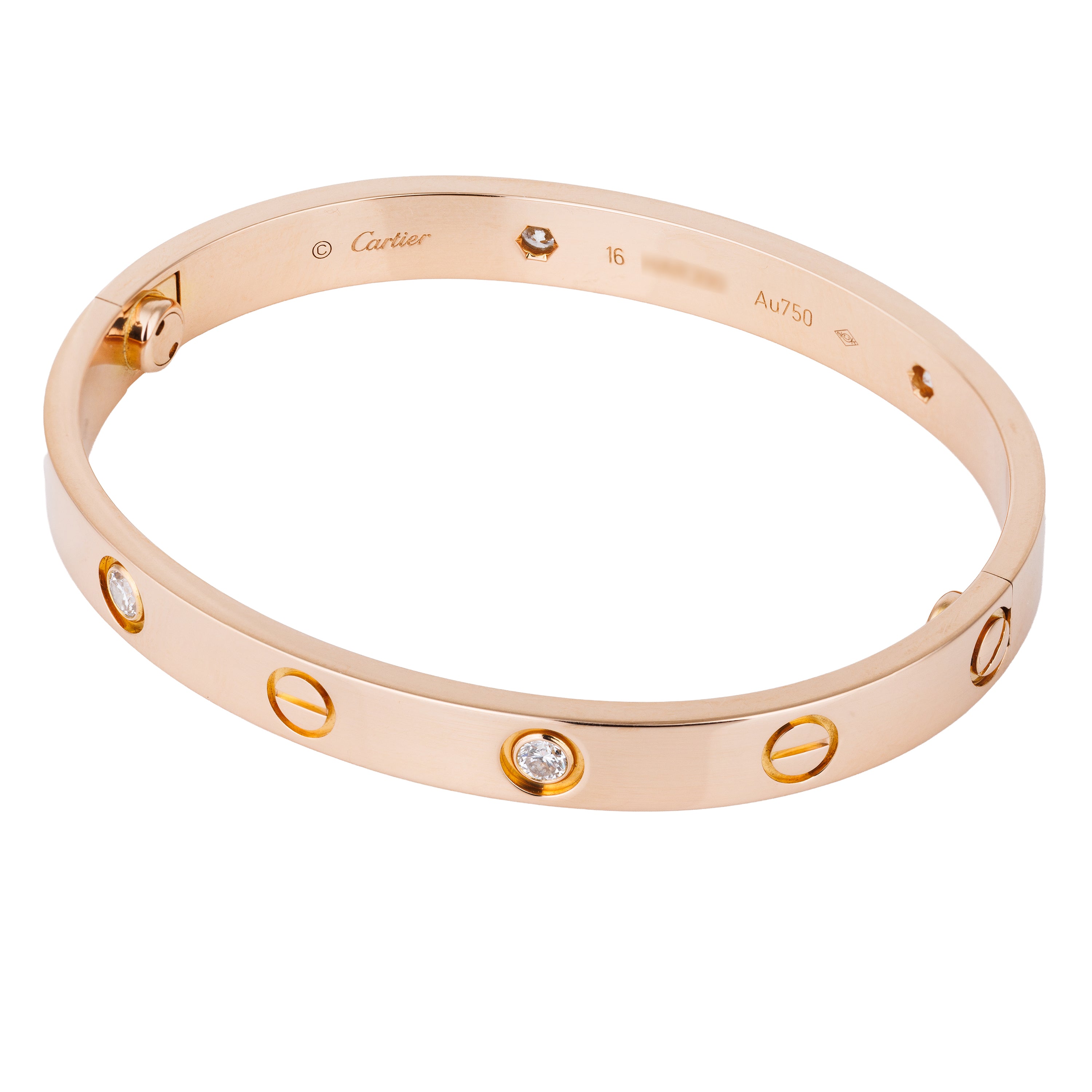 Cartier Love Bracelet, Classic Model, 4 Diamonds | Size 16 | 18k Rose Gold | Box & Papers | 2019