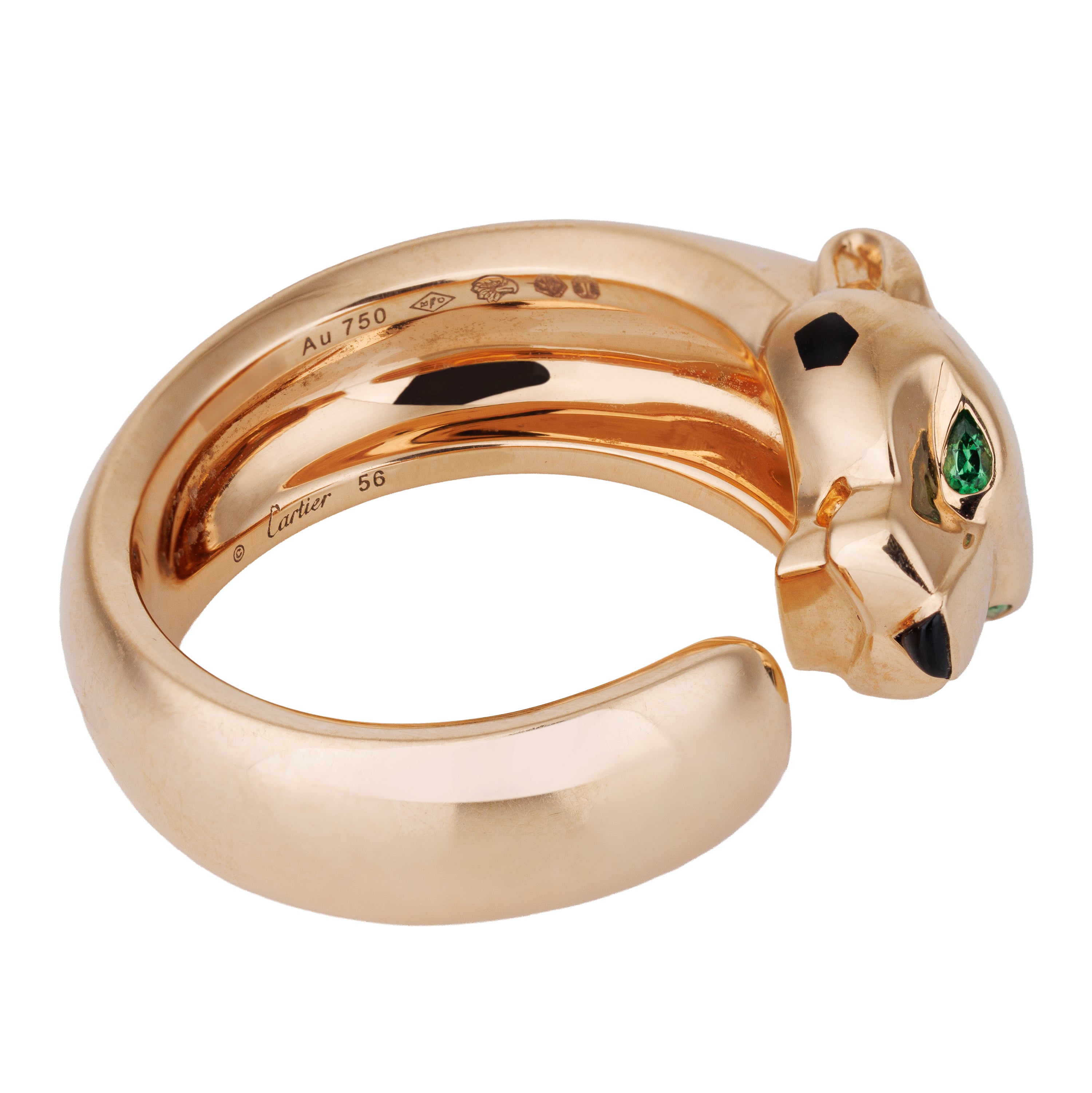 Cartier Panthère De Cartier Ring | Medium Model | Tsavorite Garnets & Onyx | 18k Rose Gold | Size 56 | Box & Papers | 2024