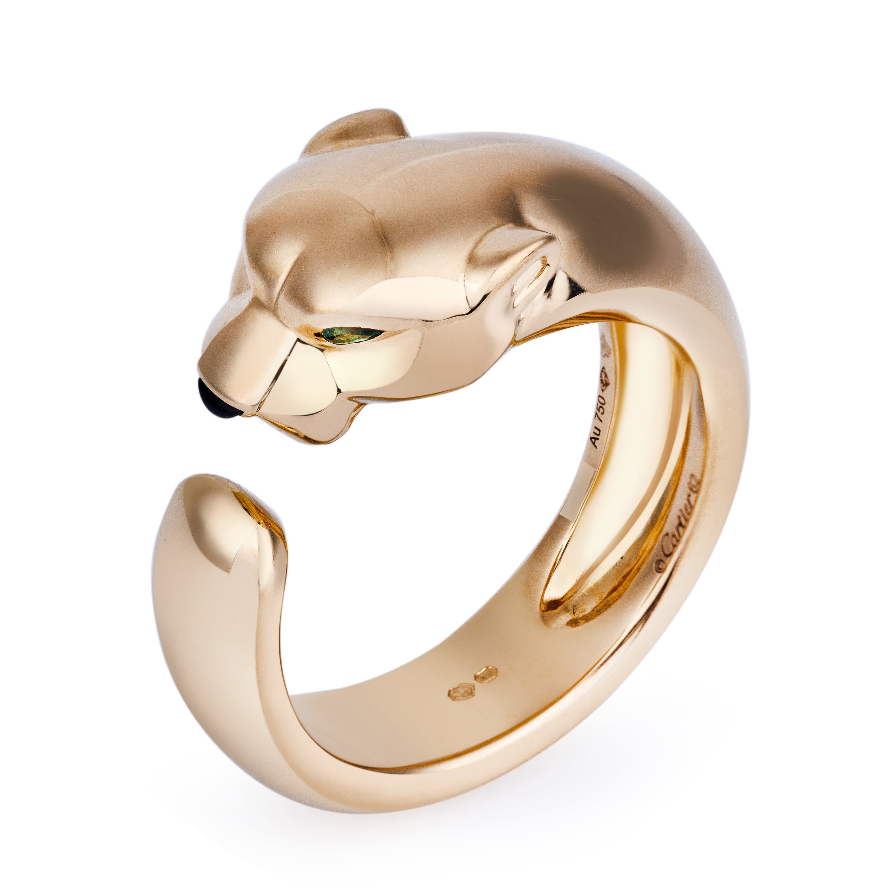 Cartier | Panthère de Cartier Ring, Medium Model | Tsavorite Garnets & Onyx | 18k Yellow Gold | Size 62 | Box & Paper | 2019
