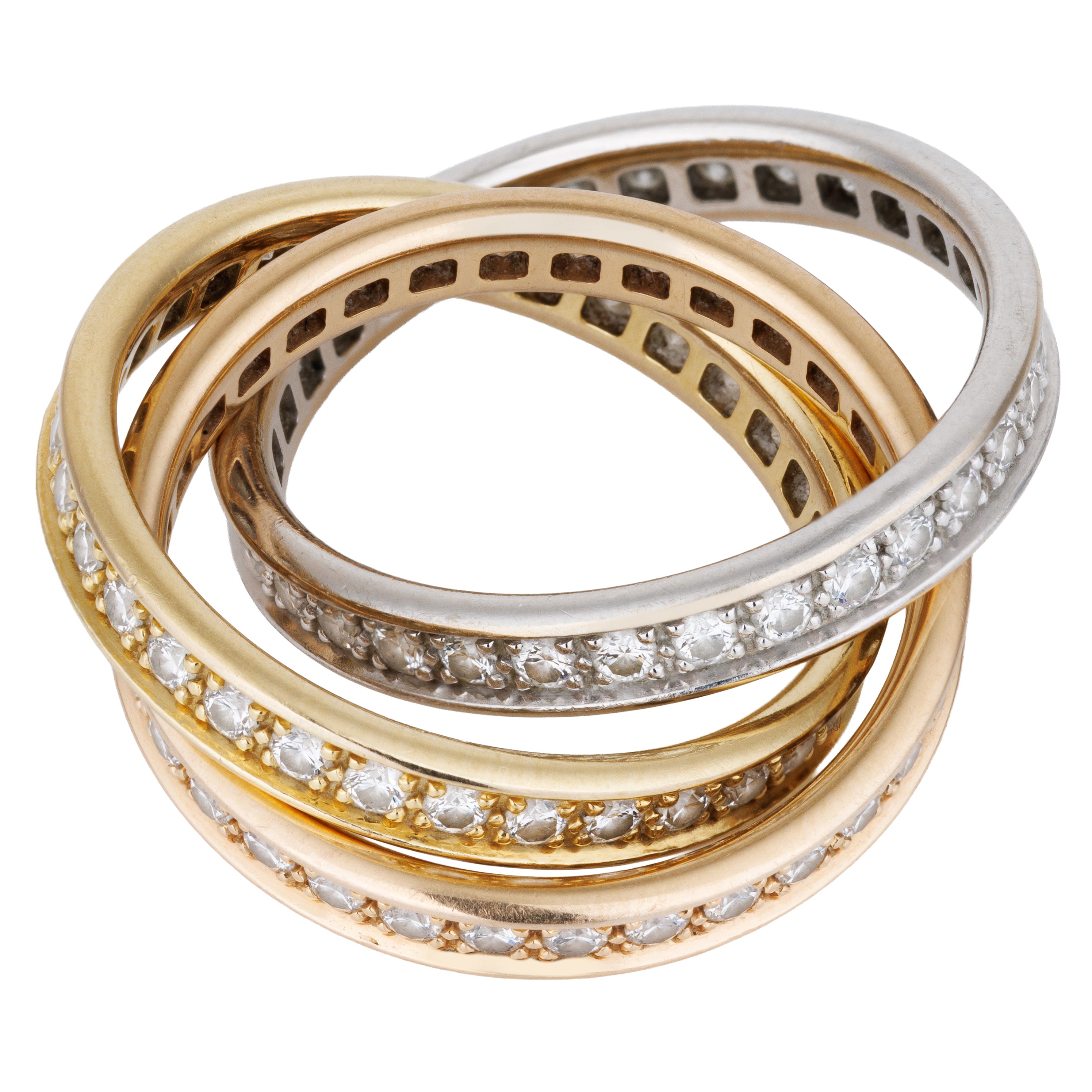 Cartier Trinity Pavé Ring | 18k Yellow, White & Rose Gold | Size 53 | Papers | 2010
