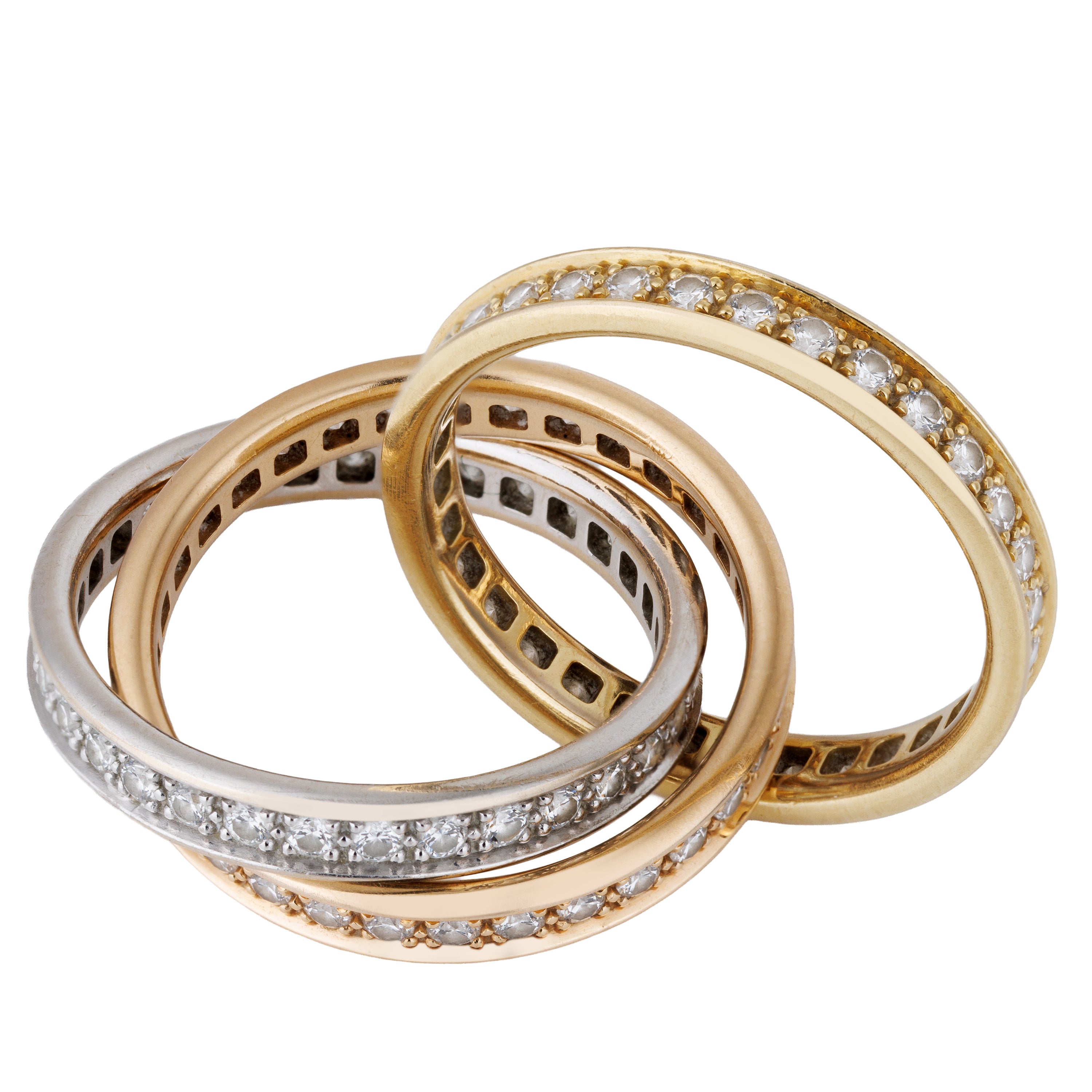 Cartier Trinity Pavé Ring | 18k Yellow, White & Rose Gold | Size 53 | Papers | 2010
