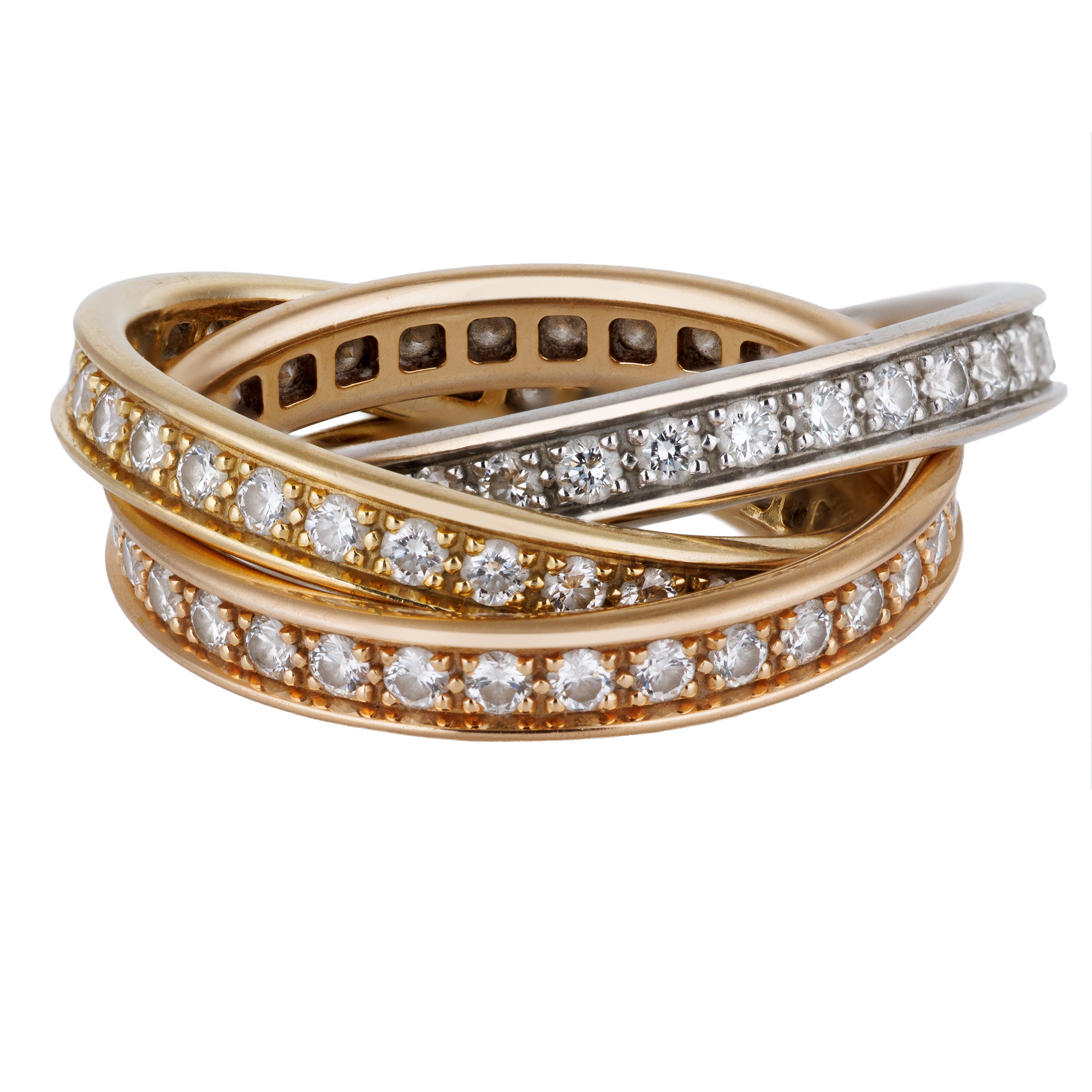 Cartier Trinity Pavé Ring | 18k Yellow, White & Rose Gold | Size 53 | Papers | 2010