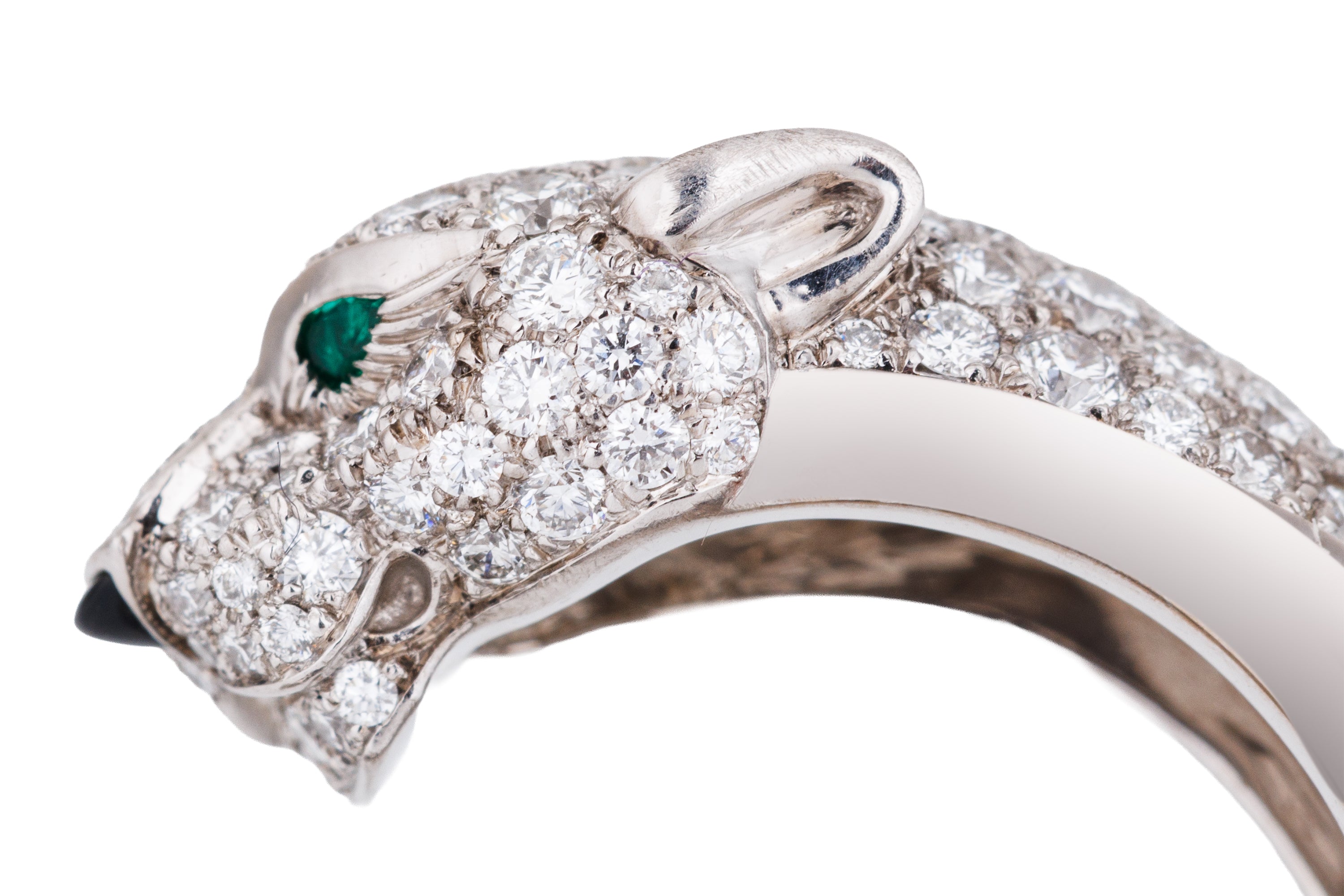 Cartier Panthère De Cartier Ring, Medium Model | Semi-Paved Diamond, Emerald & Onyx | Medium Model | 18k White Gold | Size 51 | Papers | 2020