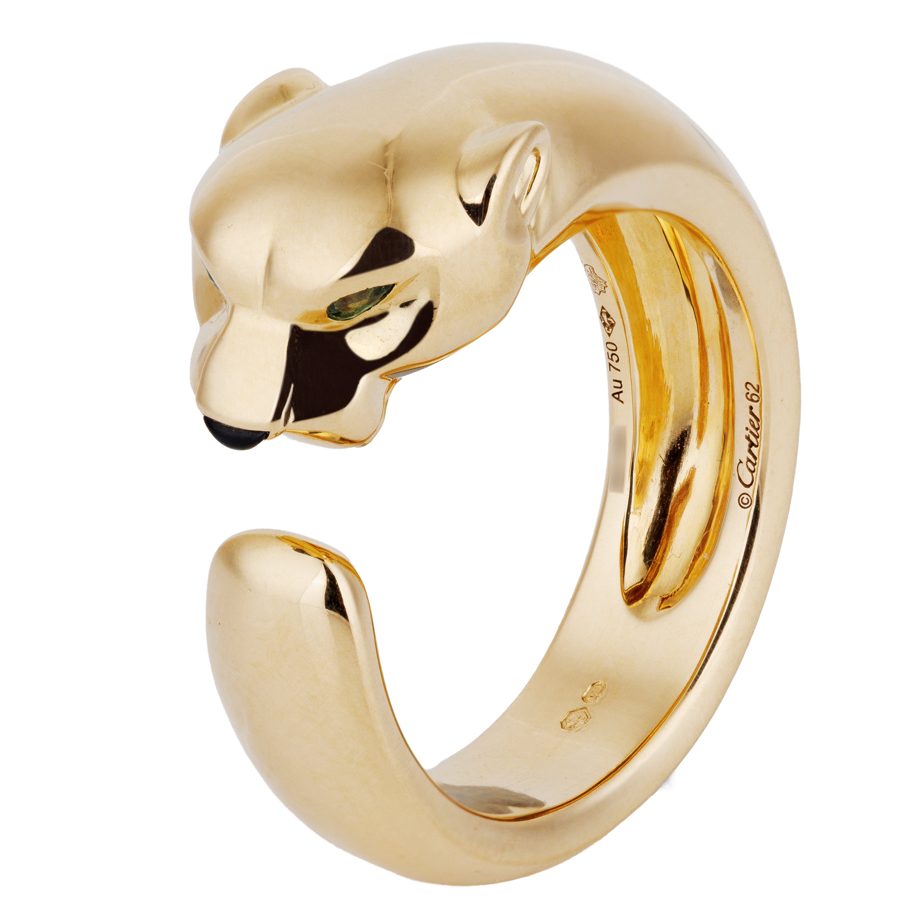 Cartier | Panthère de Cartier Ring, Medium Model | Tsavorite Garnets & Onyx | 18k Yellow Gold | Size 62 | Box & Paper | 2019