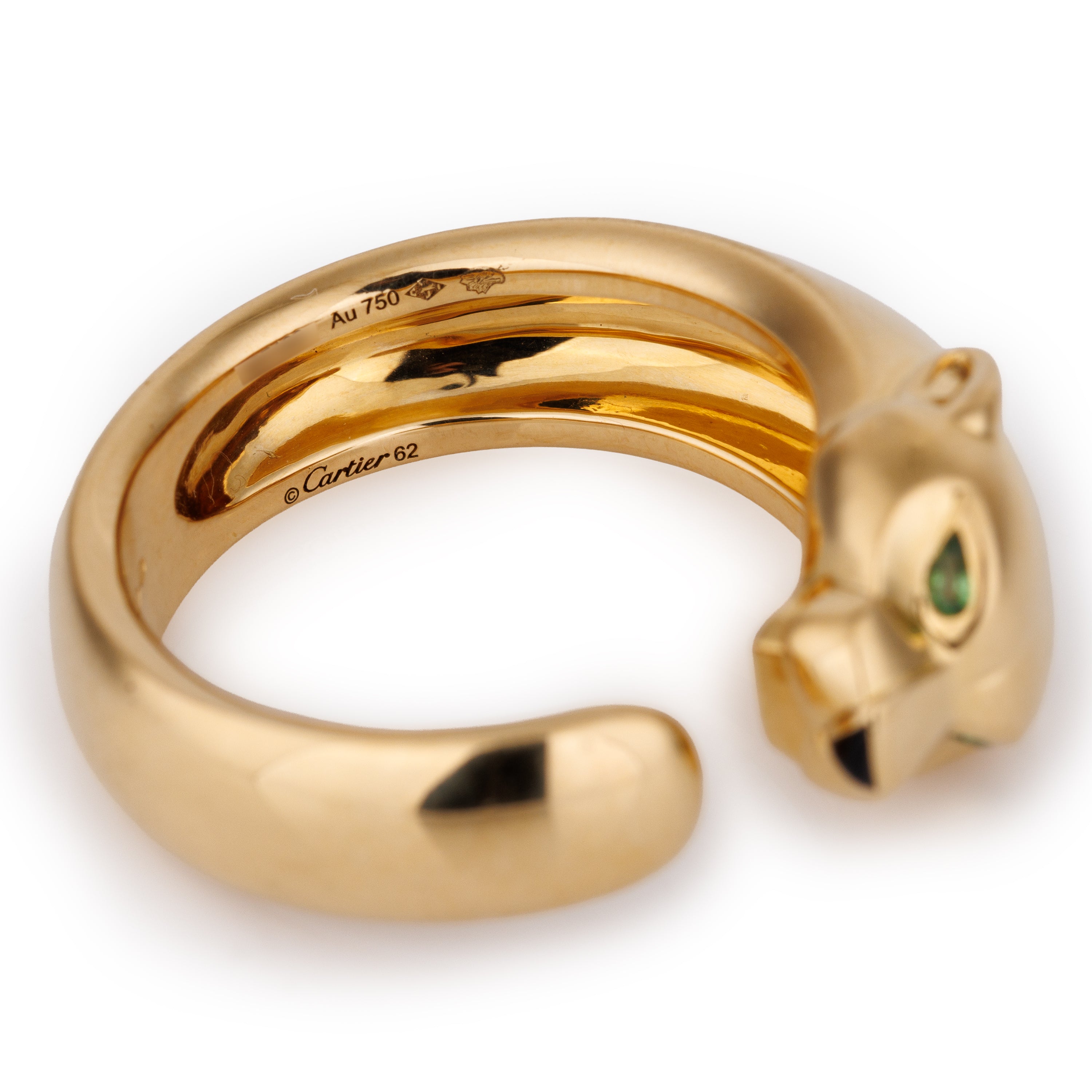 Cartier | Panthère de Cartier Ring, Medium Model | Tsavorite Garnets & Onyx | 18k Yellow Gold | Size 62 | Box & Paper | 2019