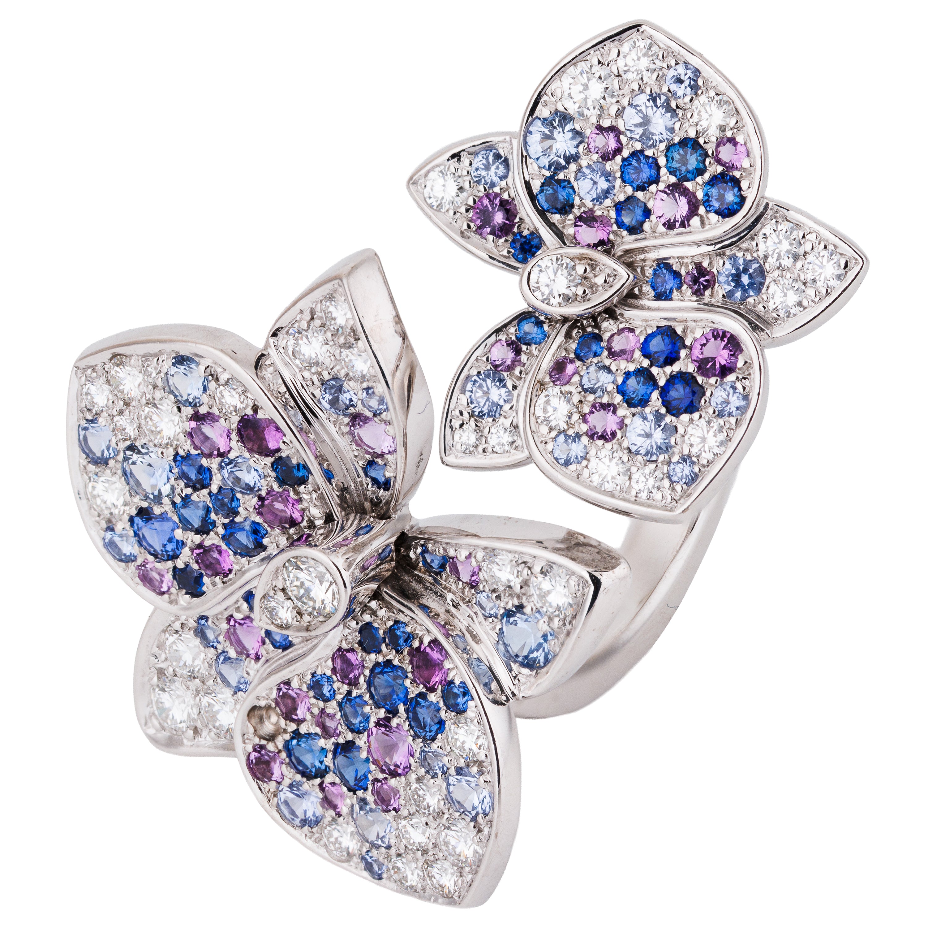Cartier | Caresse d'Orchidées Diamond, Sapphire & Amethyst Ring | 18k White Gold | Size 53