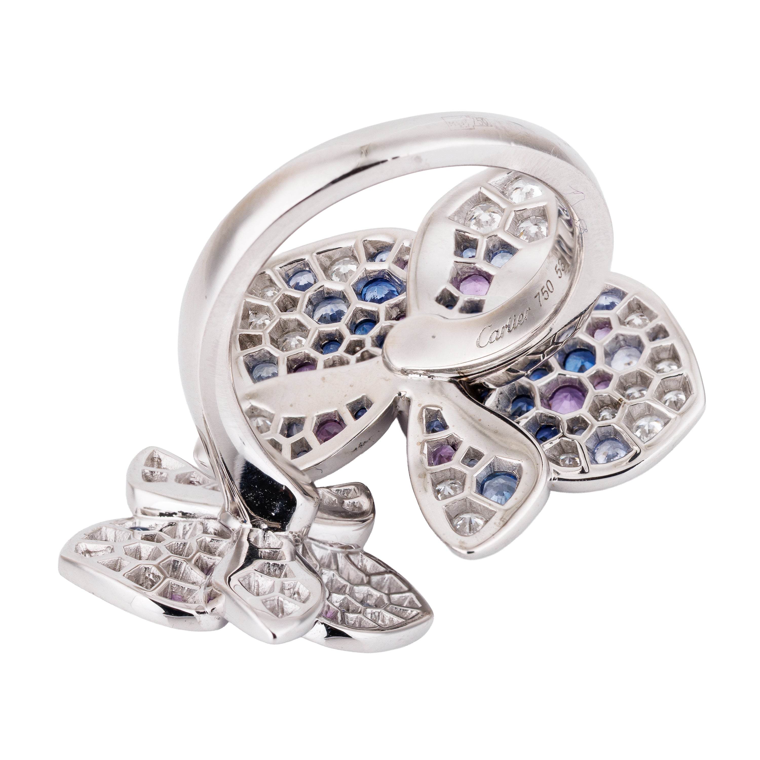 Cartier | Caresse d'Orchidées Diamond, Sapphire & Amethyst Ring | 18k White Gold | Size 53