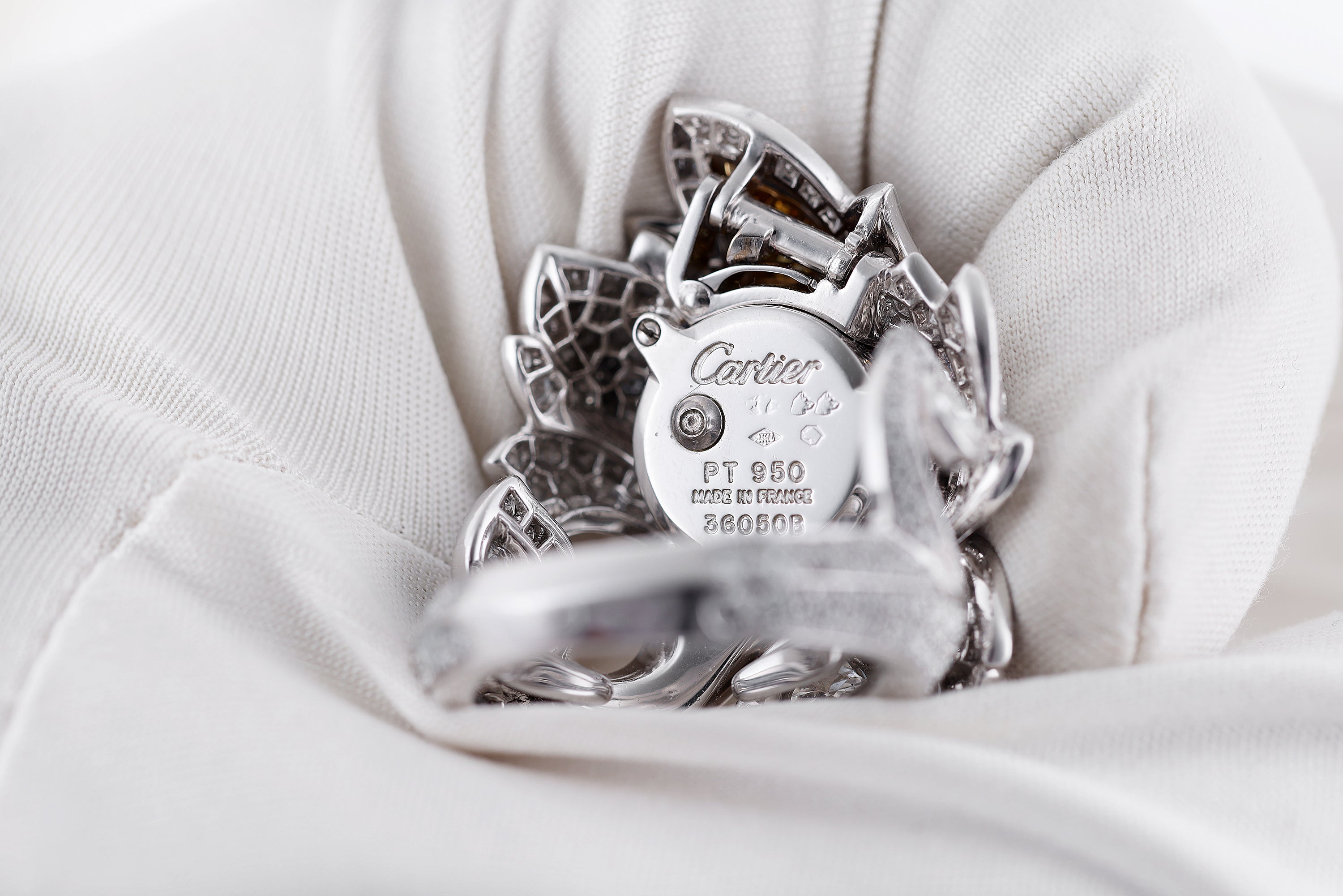 Cartier Platinum Tulip Secret Watch Ring | Pavé Diamonds & Yellow Diamonds | Piece Unique 1 of 1