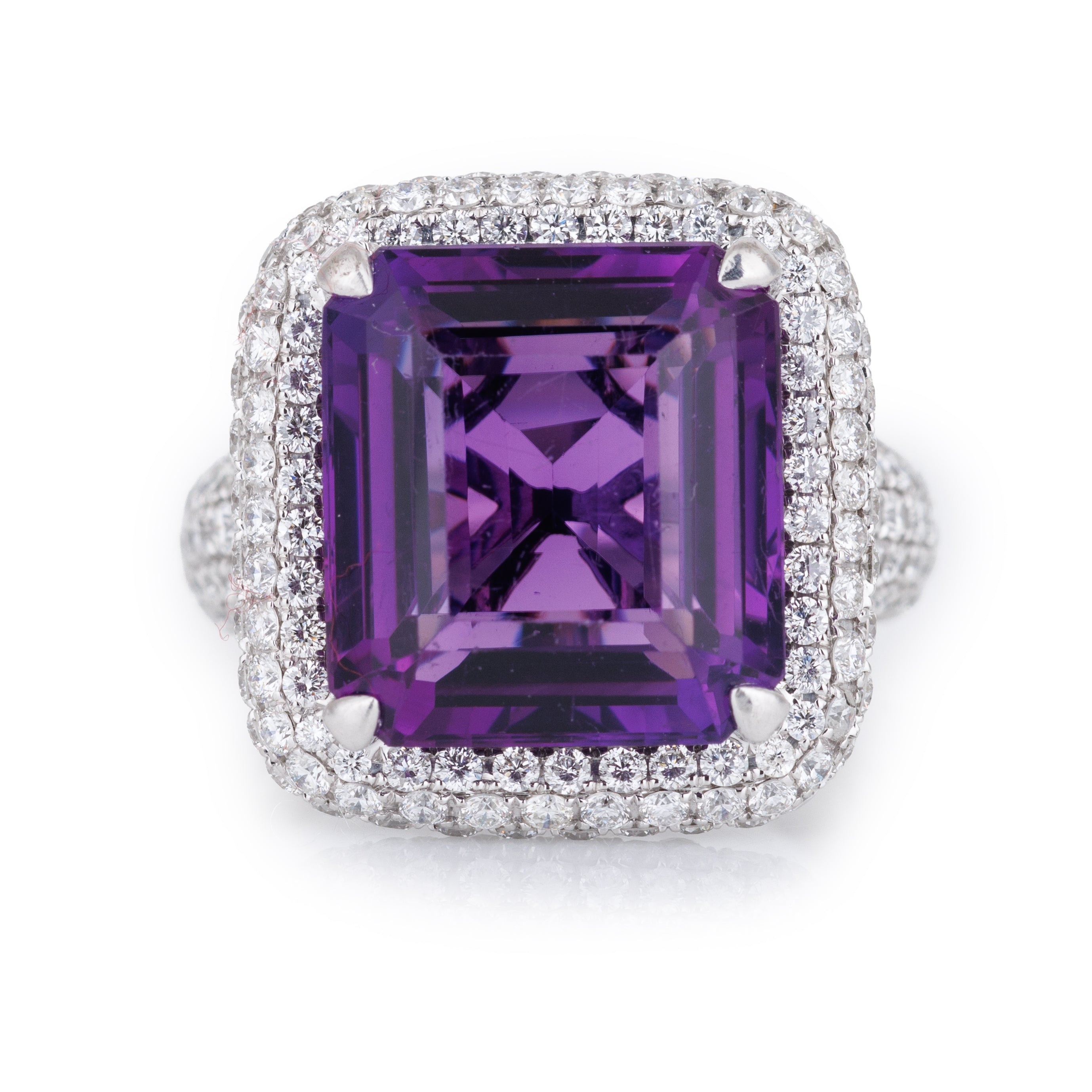Amethyst & Pavé Diamond Cocktail Ring | 18k White Gold