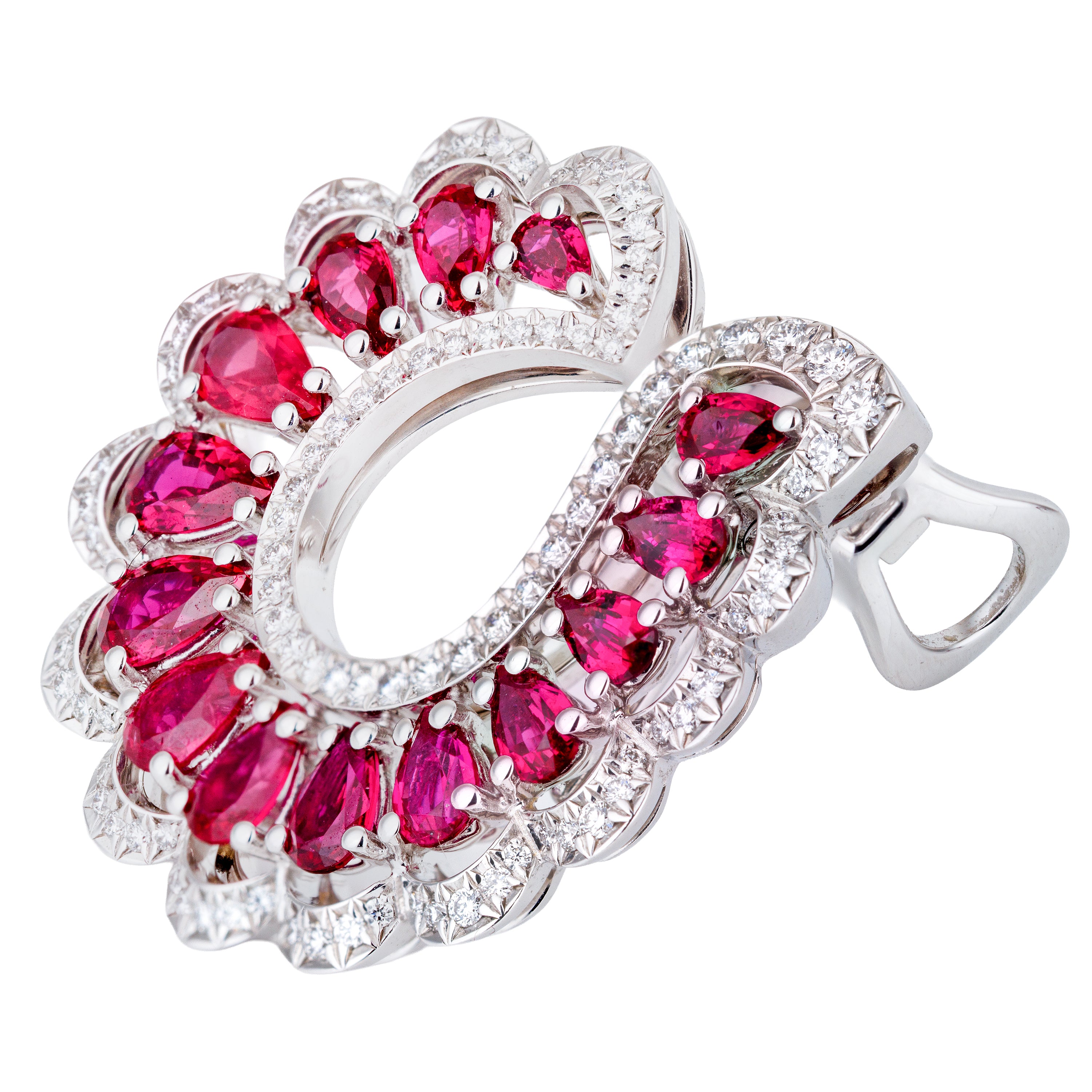 Chopard Precious Lace Vague | Pear-Shaped Ruby & Diamond Earrings | 18k White Gold