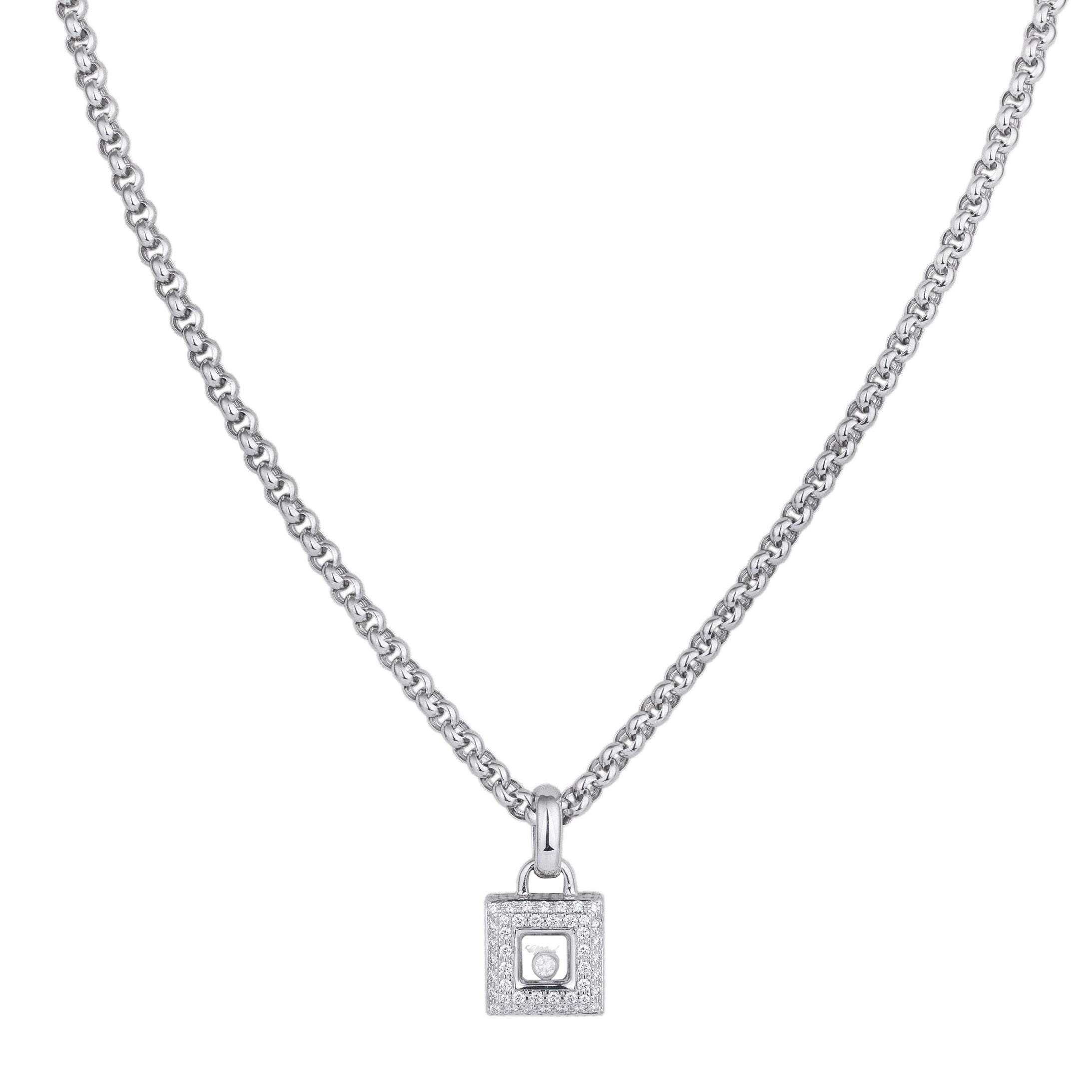 Chopard Happy Diamonds Square Pendant Necklace | 18k White Gold | 2000's