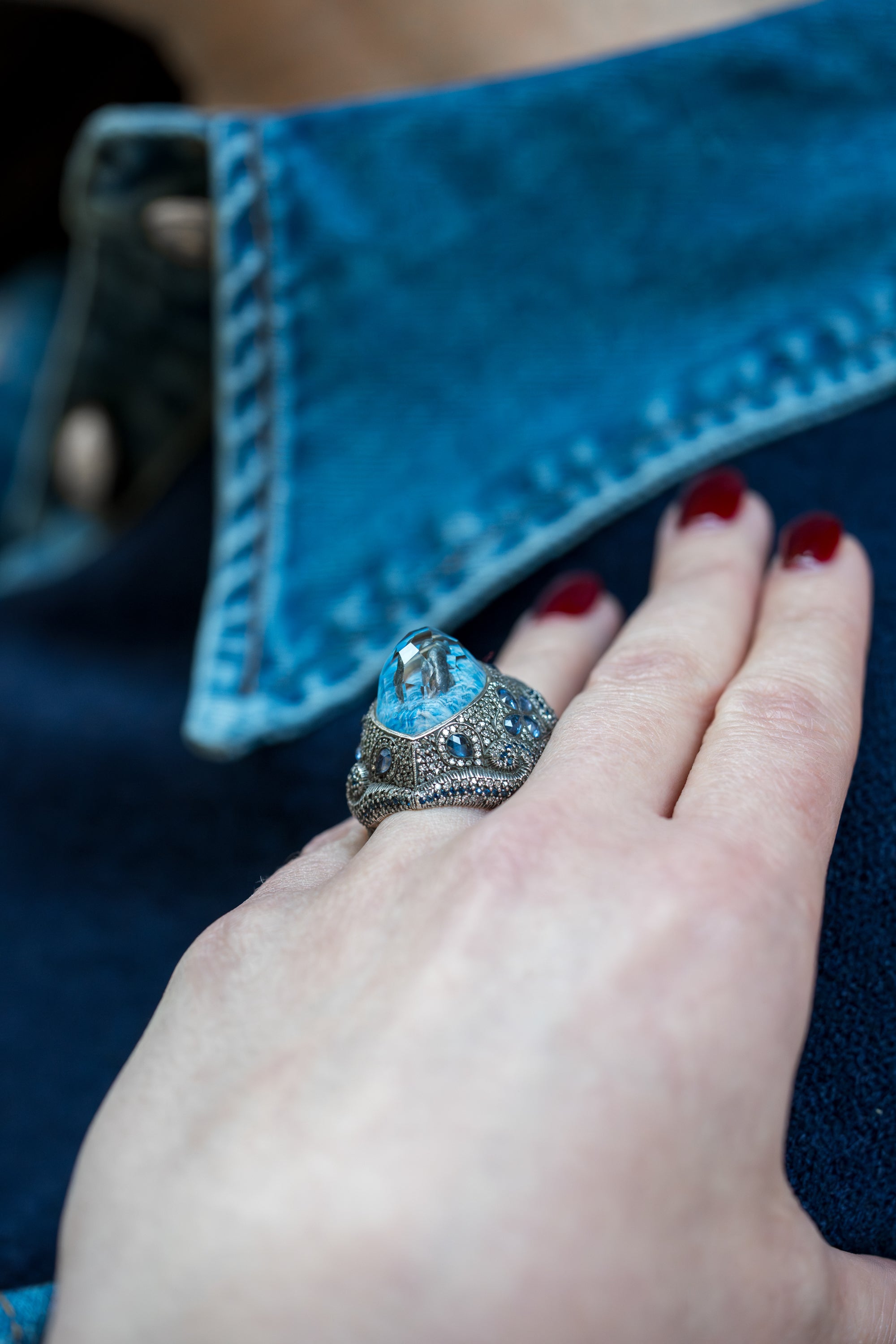 Sevan Bıçakçı Dolphin Ring | Blue Sapphire & Pavé Diamonds | Silver & 24k Yellow Gold | 2009