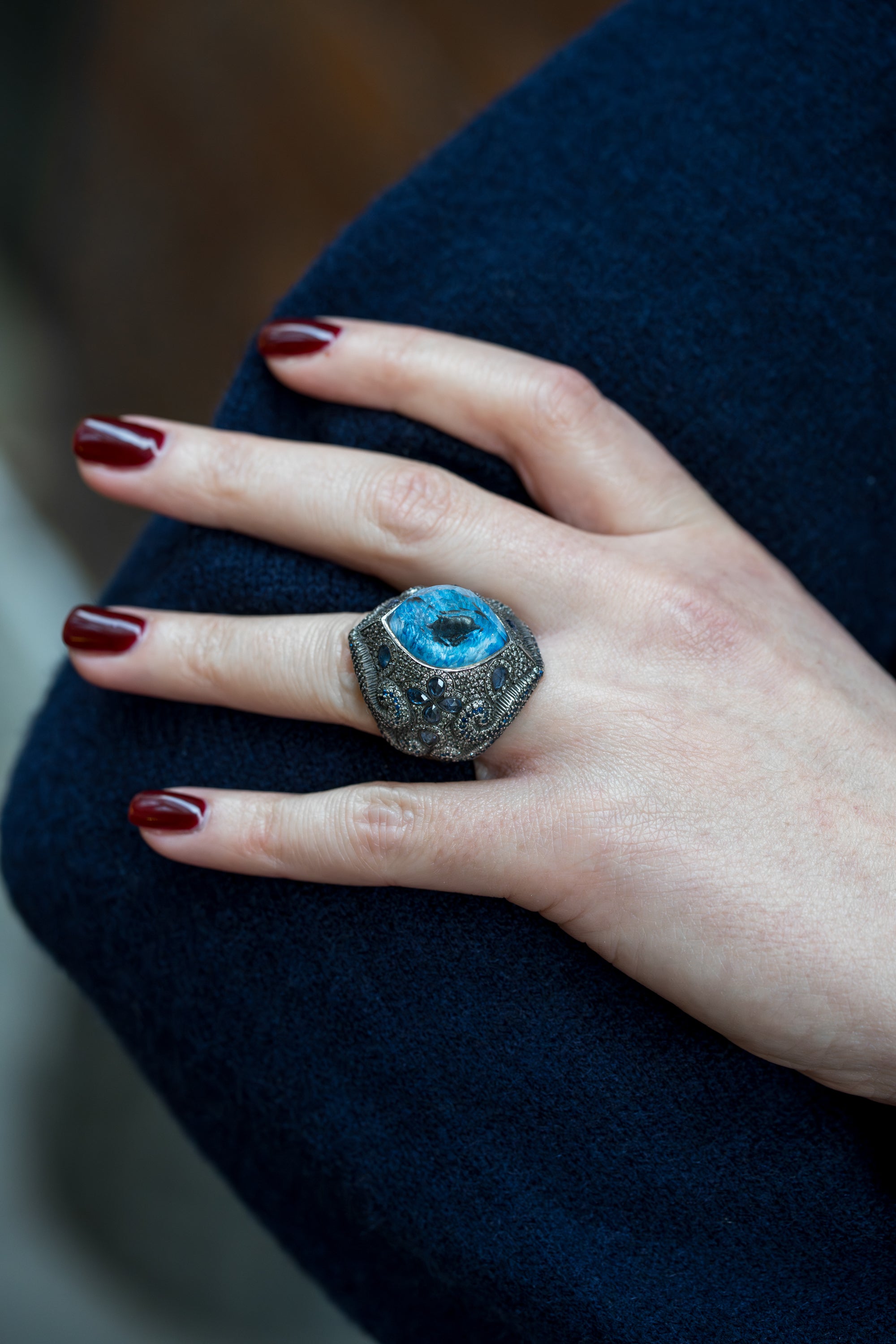 Sevan Bıçakçı Dolphin Ring | Blue Sapphire & Pavé Diamonds | Silver & 24k Yellow Gold | 2009