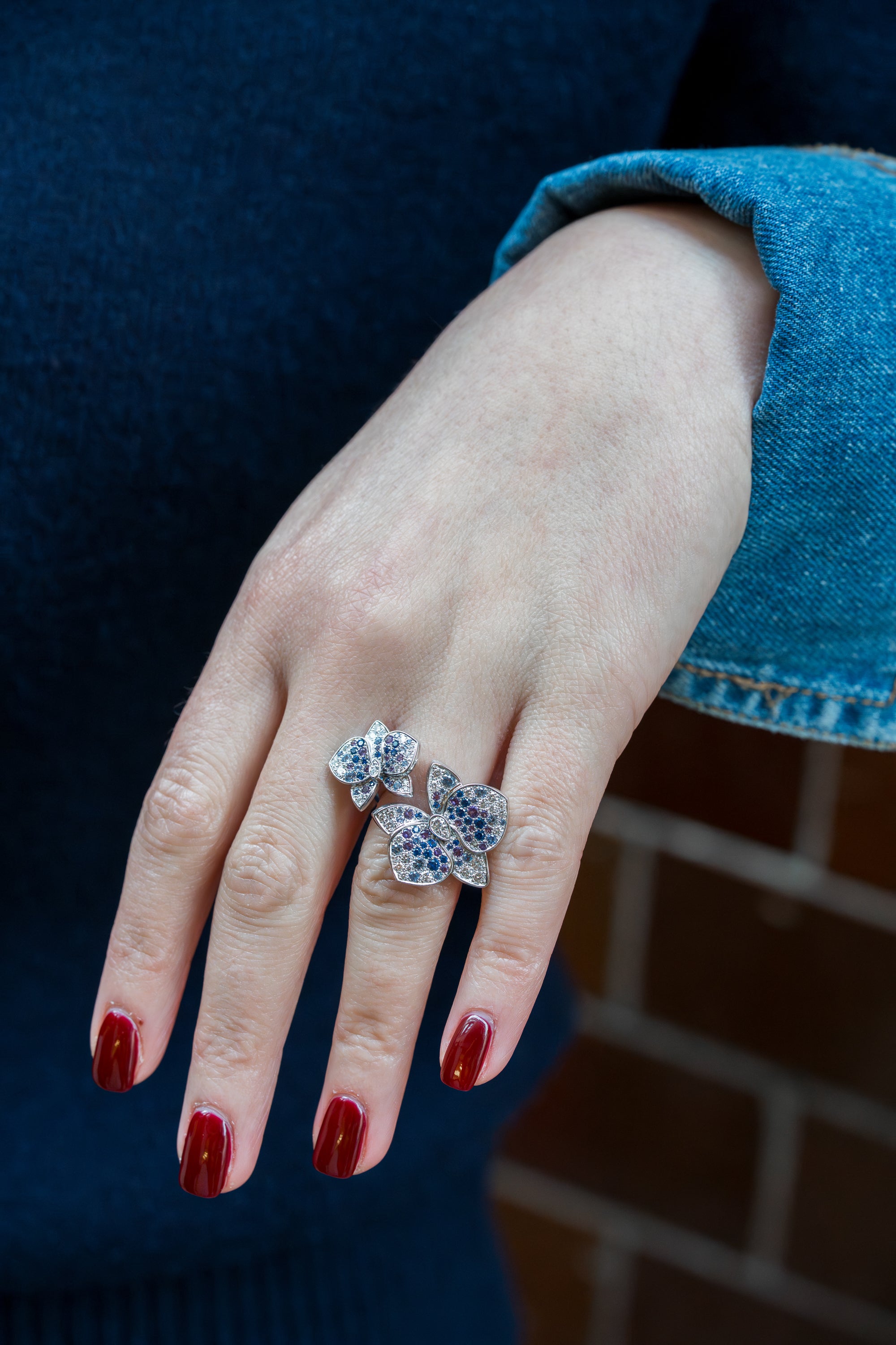 Cartier | Caresse d'Orchidées Diamond, Sapphire & Amethyst Ring | 18k White Gold | Size 53
