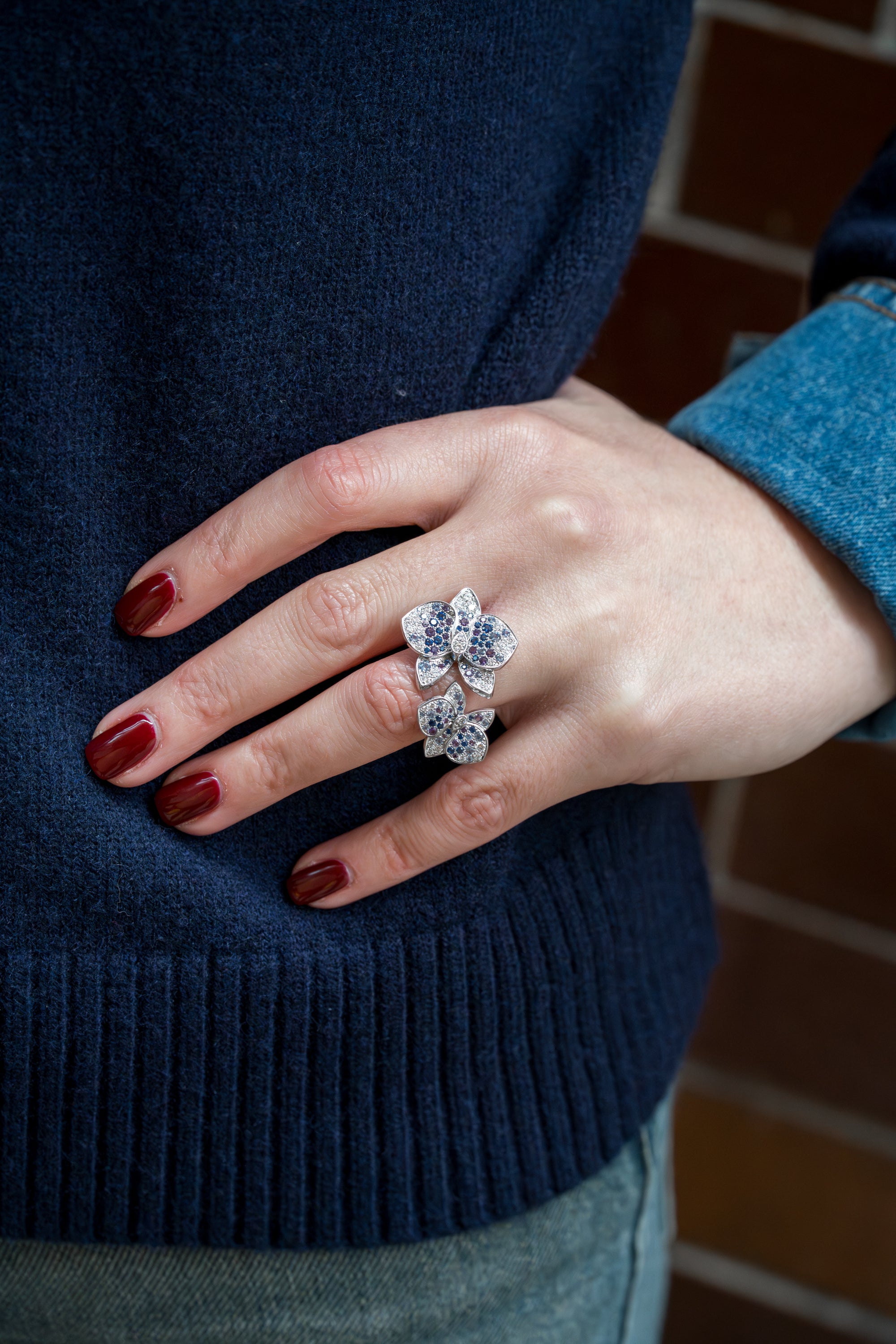 Cartier | Caresse d'Orchidées Diamond, Sapphire & Amethyst Ring | 18k White Gold | Size 53