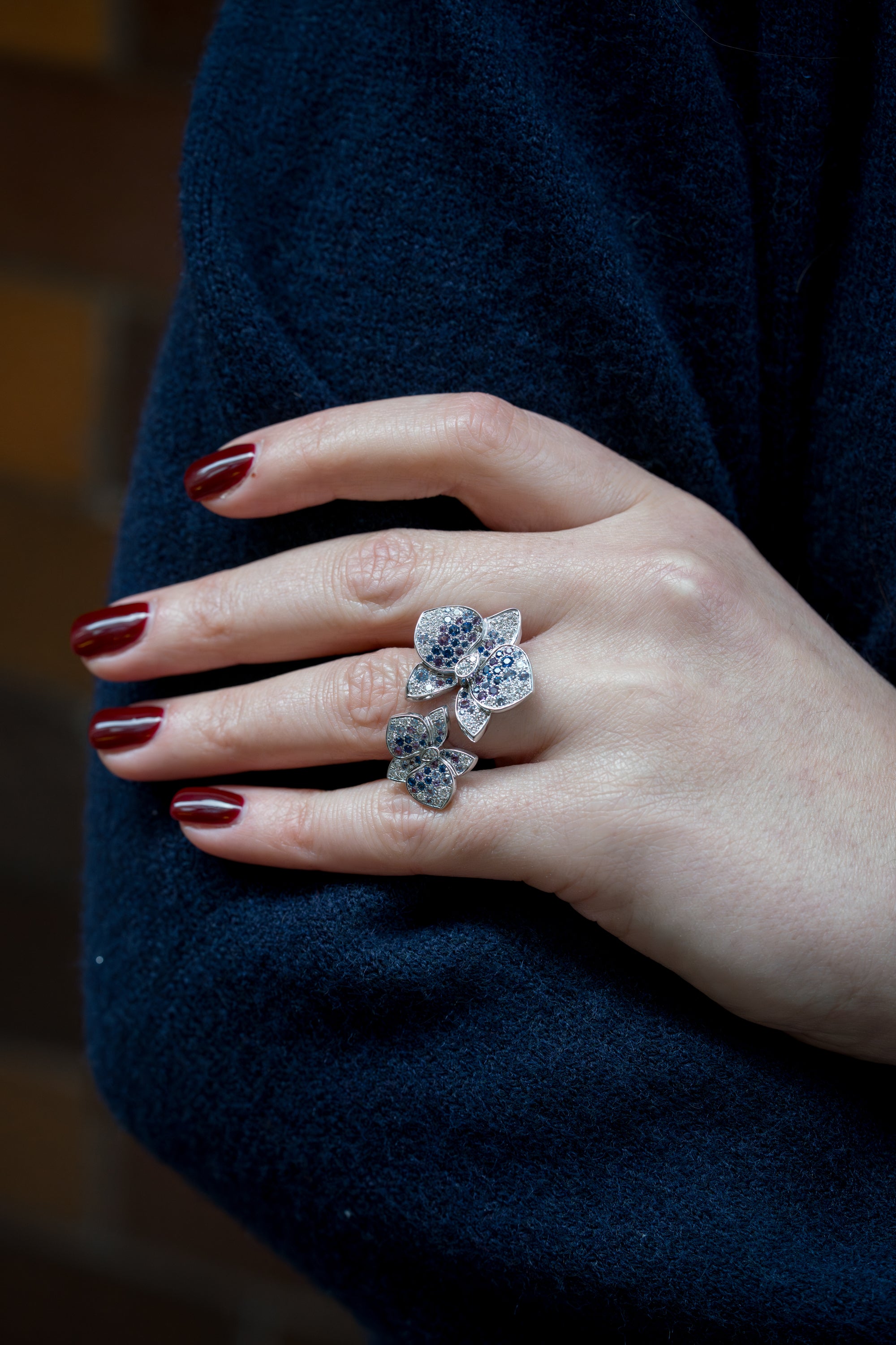 Cartier | Caresse d'Orchidées Diamond, Sapphire & Amethyst Ring | 18k White Gold | Size 53