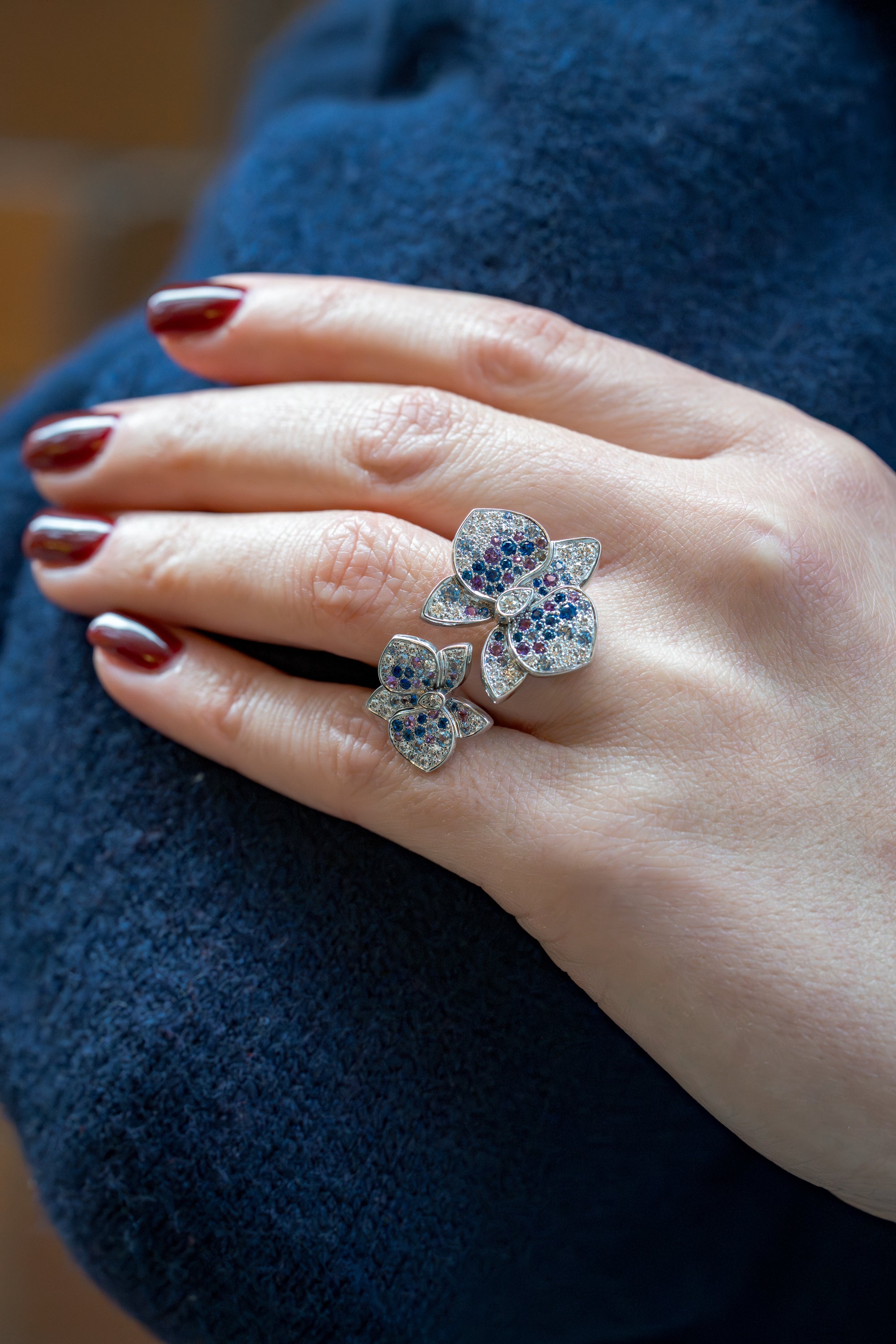 Cartier | Caresse d'Orchidées Diamond, Sapphire & Amethyst Ring | 18k White Gold | Size 53
