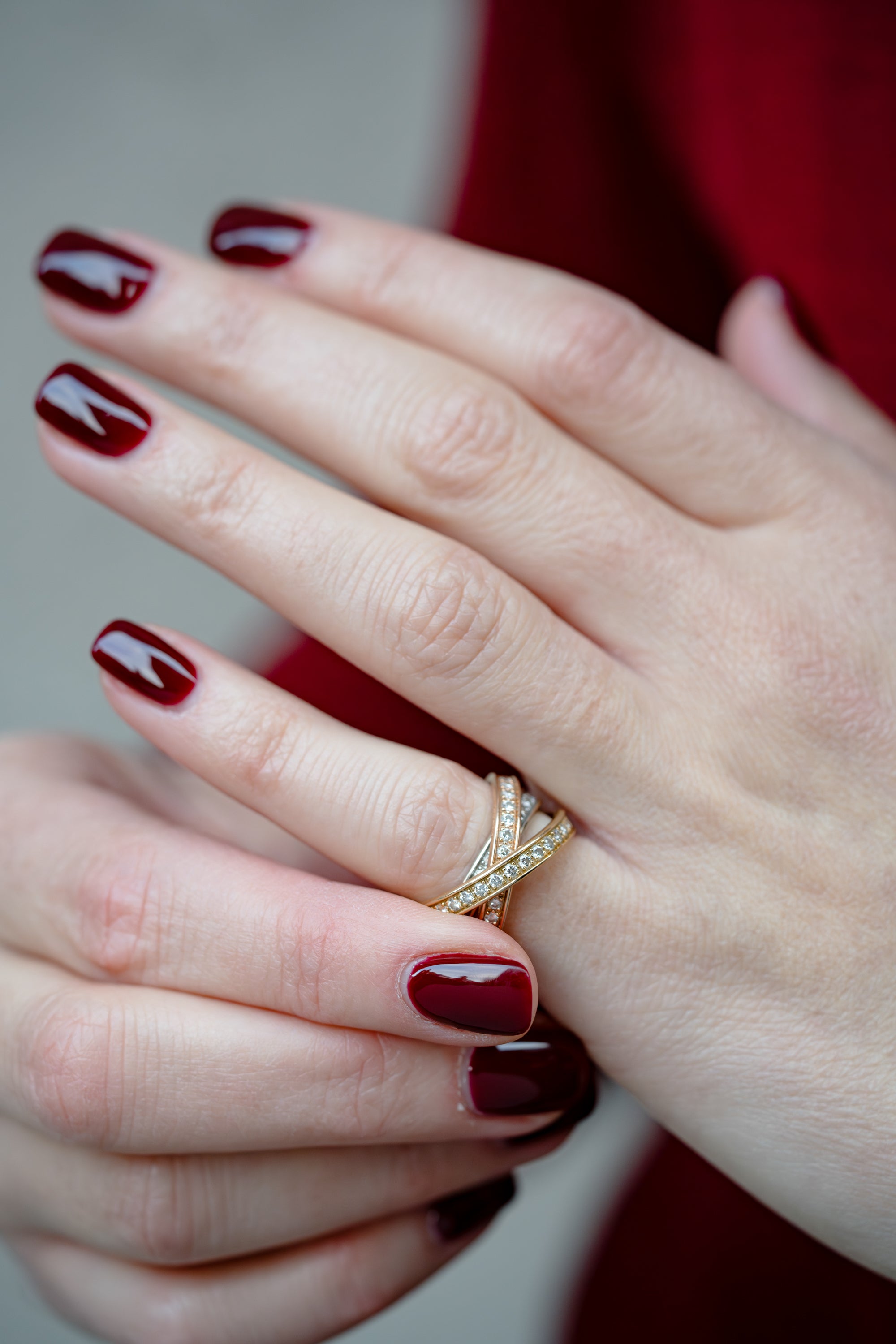 Cartier Trinity Pavé Ring | 18k Yellow, White & Rose Gold | Size 53 | Papers | 2010