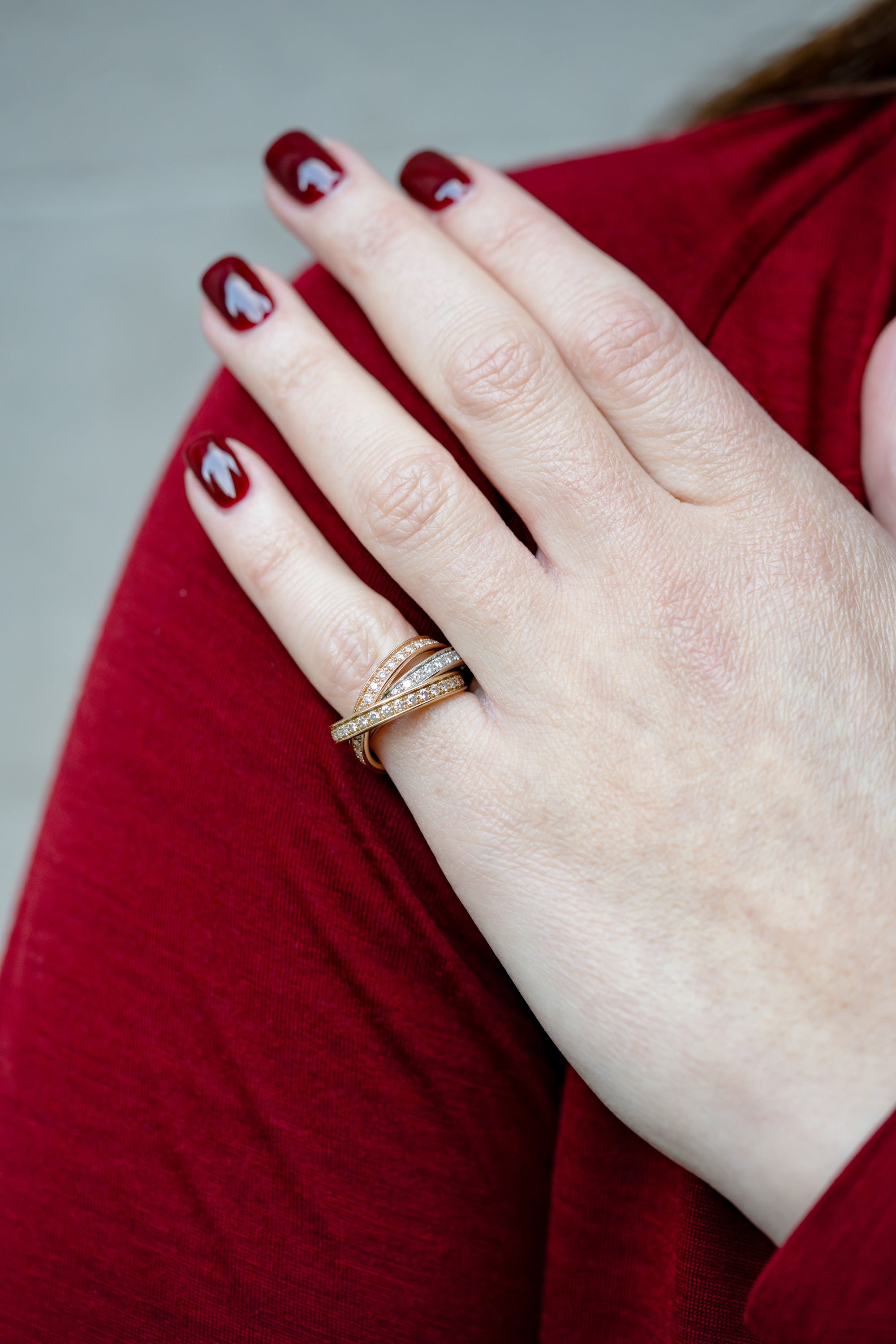 Cartier Trinity Pavé Ring | 18k Yellow, White & Rose Gold | Size 53 | Papers | 2010